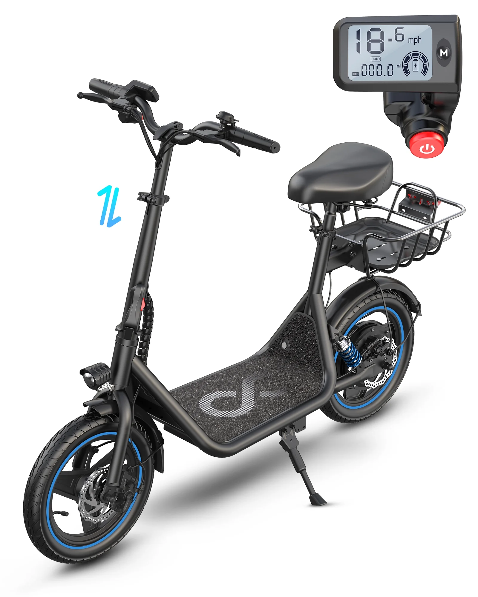 Kistp 600W Electric Scooter with Seat for Adult,14 inch Commuter Electric Scooter with Dual Shock Absorbers and Basket-up to 25 Miles 18.6MPH Rear Basket - Womvr