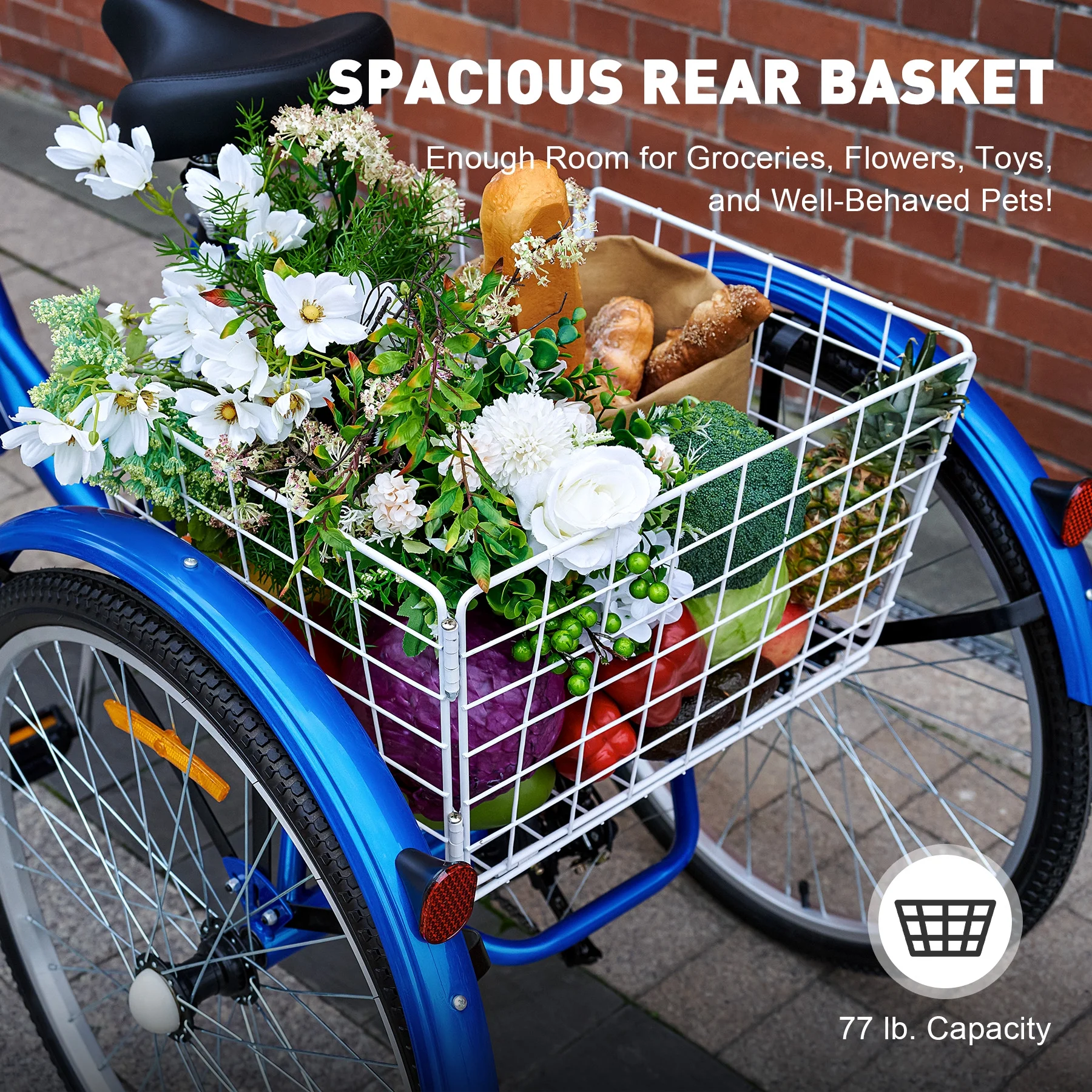 VIRIBUS 26 Inch Adult Tricycle 3 Wheel Bike with 7 Speeds & Basket for Men Women, Black - Womvr