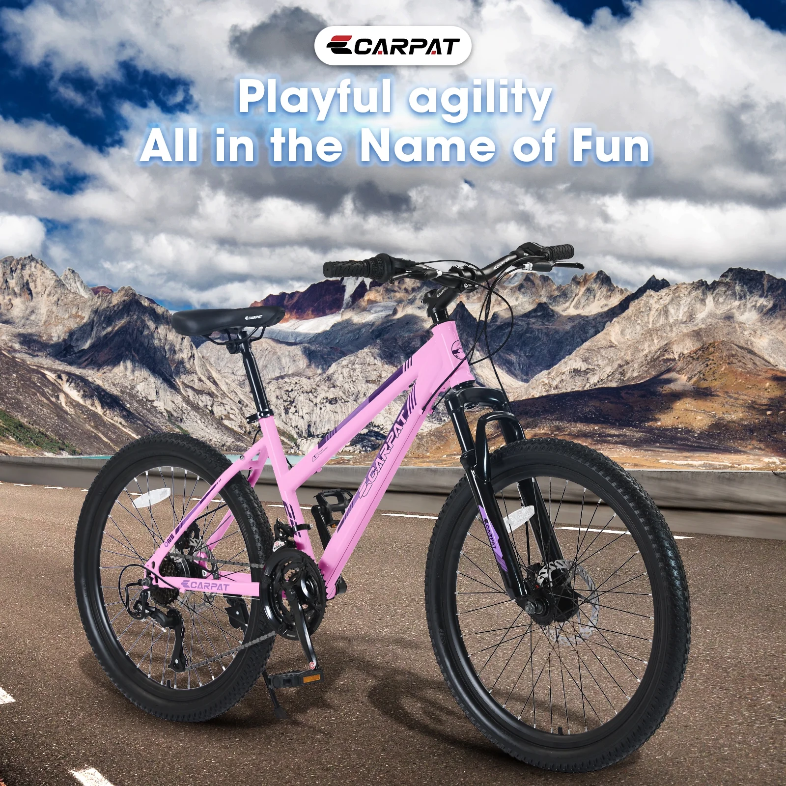 24 inch Mountain Bike for Girls, Shimano 21 Speeds Gear Bike with Dual Disc Brakes and 100mm Front Suspension, Pink - Womvr