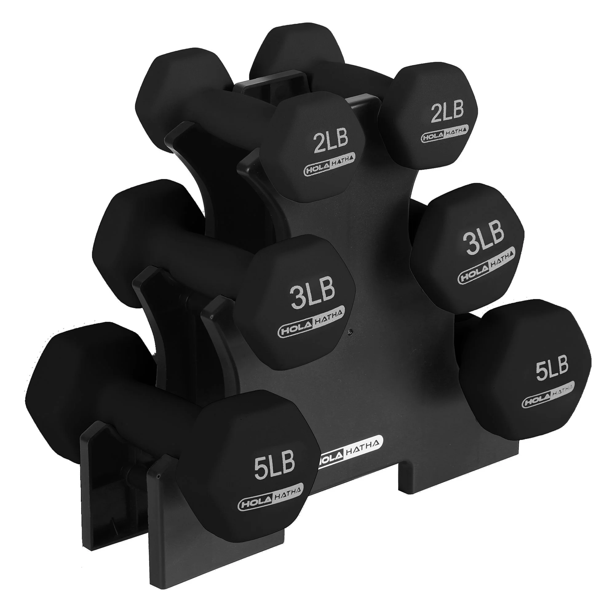 HolaHatha 2, 3, and 5 Pound Neoprene Dumbbell Free Weight Set with Rack - Womvr