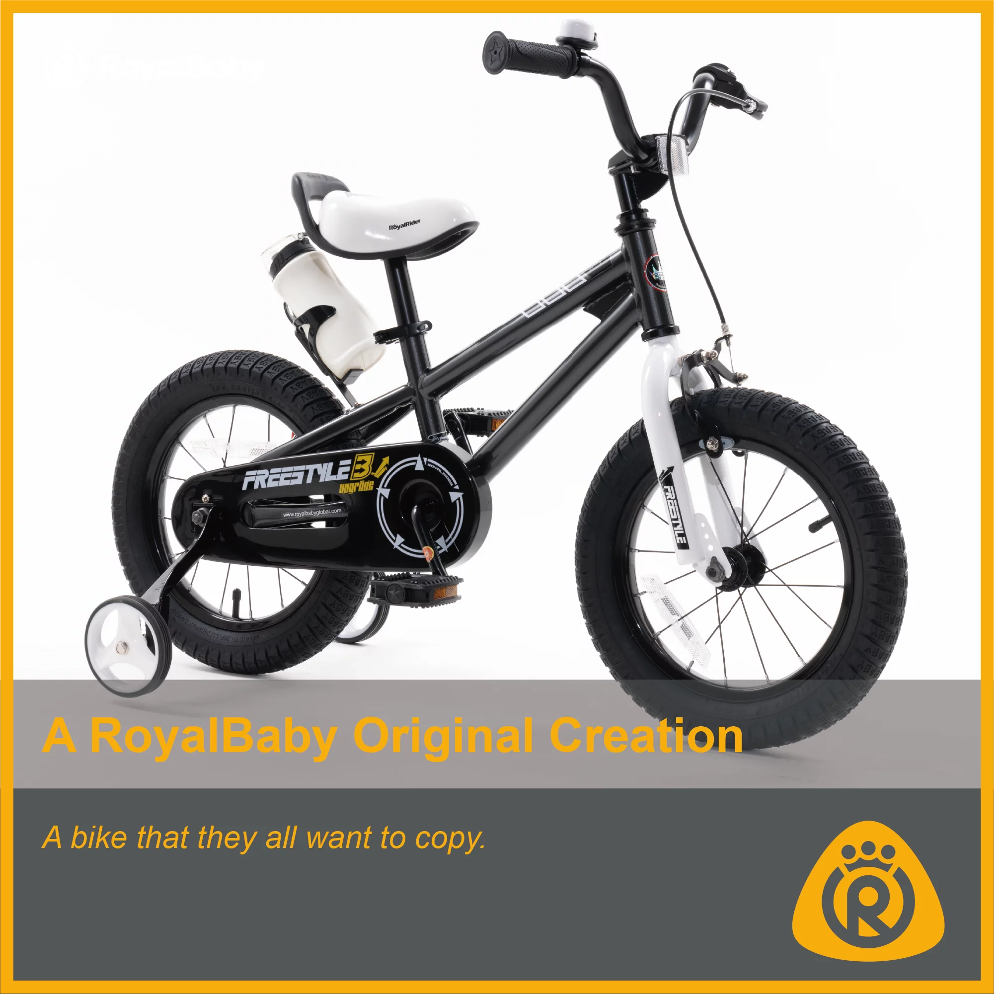 Royalbaby Boys Girls Kids Bike 12 In BMX Freestyle Black 2 Hand Brakes Bicycles with Training Wheels Child Bicycle - Womvr