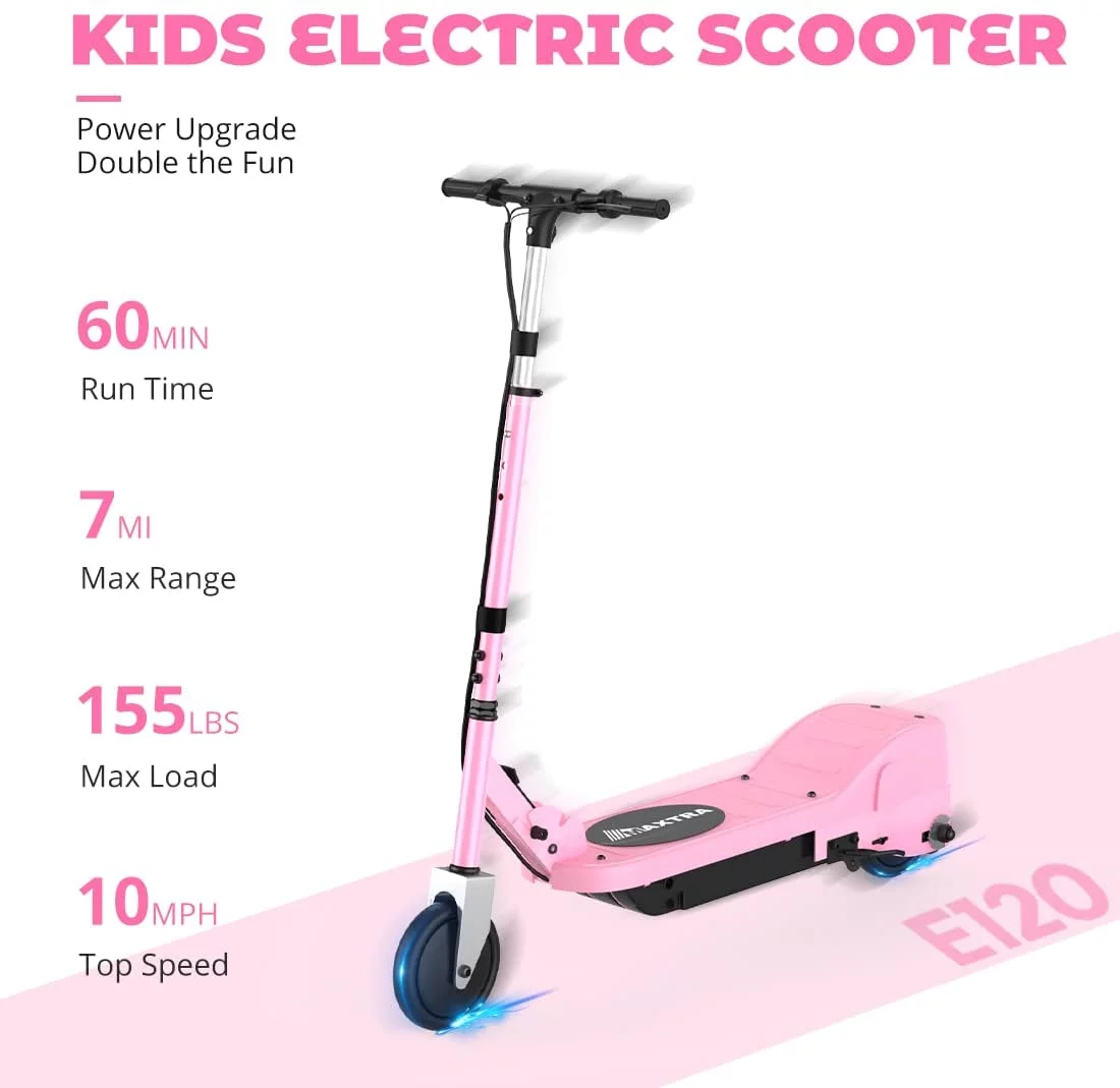 Maxtra Scooters E100 Electric Scooter for Kids Ages 6-12 - Up to 10 Mph, Foldable and Adjustable Handlebar - Womvr