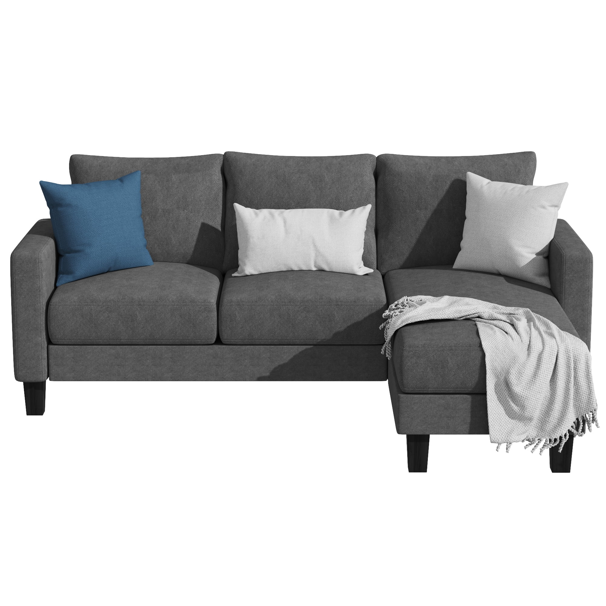 Homall Convertible Sectional Sofa Couch, Modern Linen Fabric L-Shaped Couch 3-Seat Sofa Sectional with Reversible Chaise for Small Living Room, Apartment and Small Space, Dark Gray - Womvr