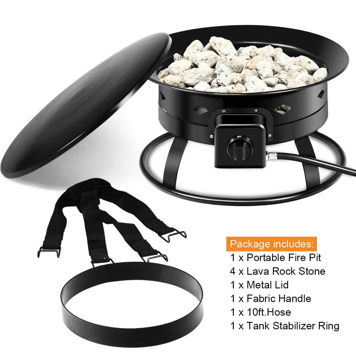 Costway Portable Fire Pit Outdoor 58,000 BTU Propane Patio Lava Rocks Camping Events - Womvr