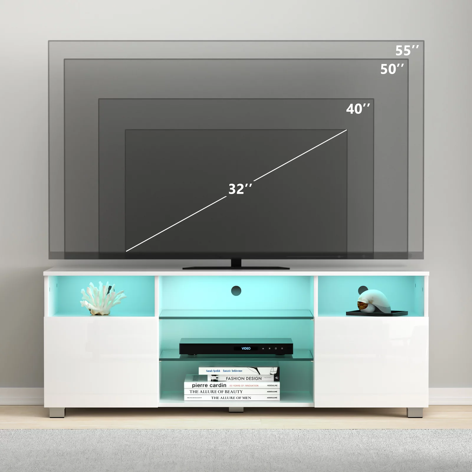 ChVans LED TV Stand for 65/70inch, High Glass Modern Entertainment Center with LED Lights and Glossy Cabinets(Black-65