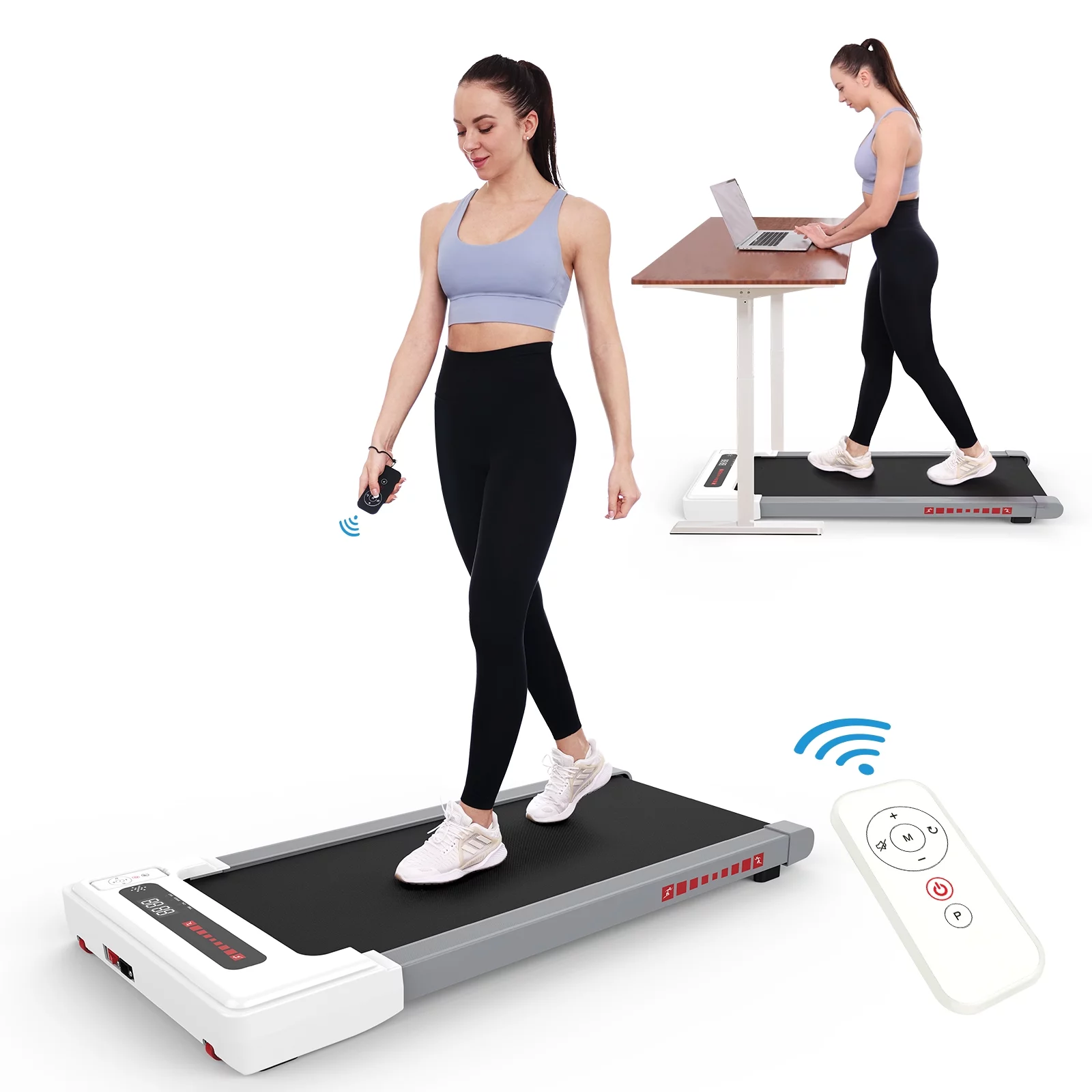 OBENSKY Walking Pad Treadmill Under Desk, White 2.25HP Portable Mini Treadmill w/ Remote Control - Womvr
