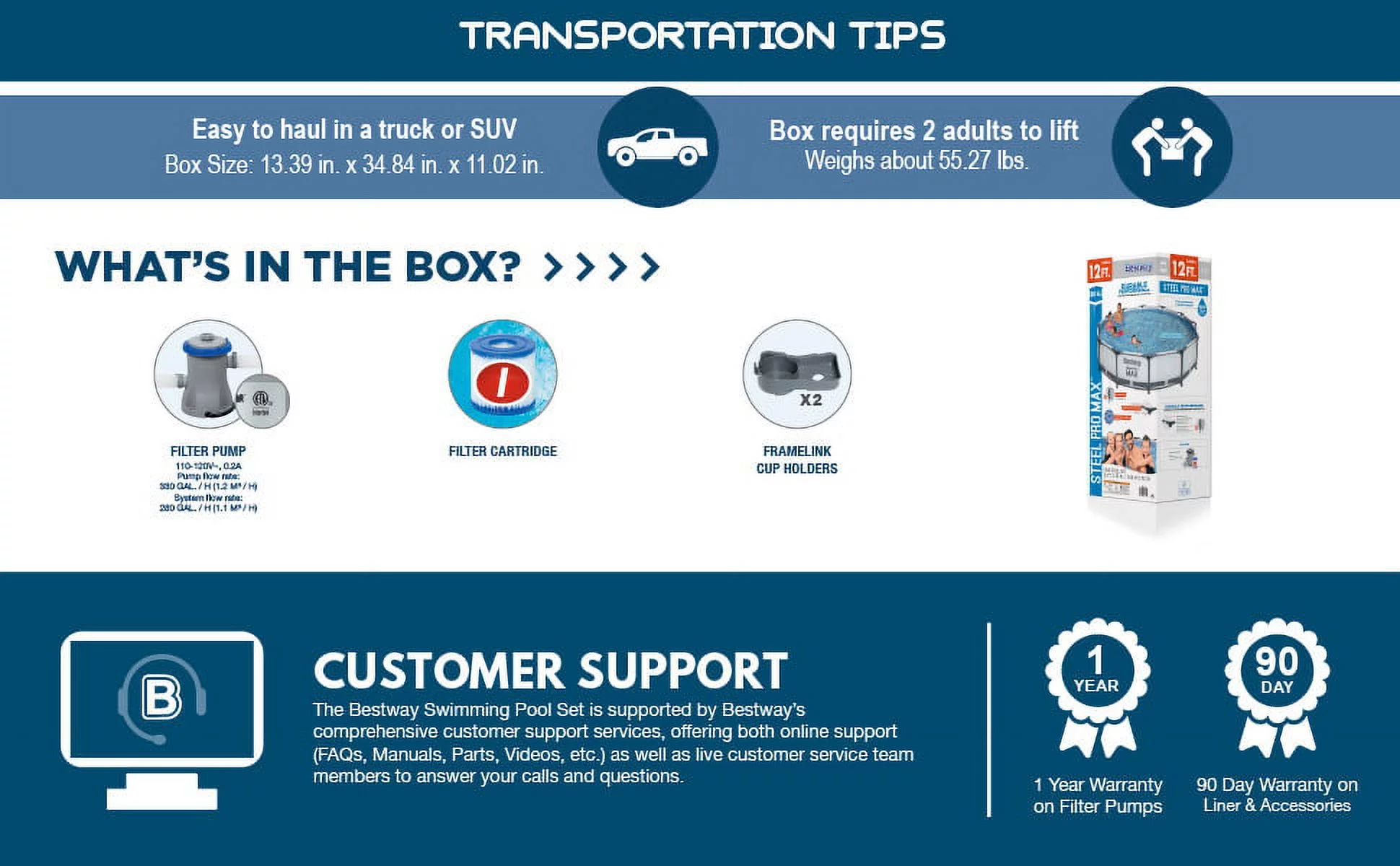 Bestway 56061US 12-Foot by 30-inch Steel Pro Round Frame Swimming Pool Set - Womvr