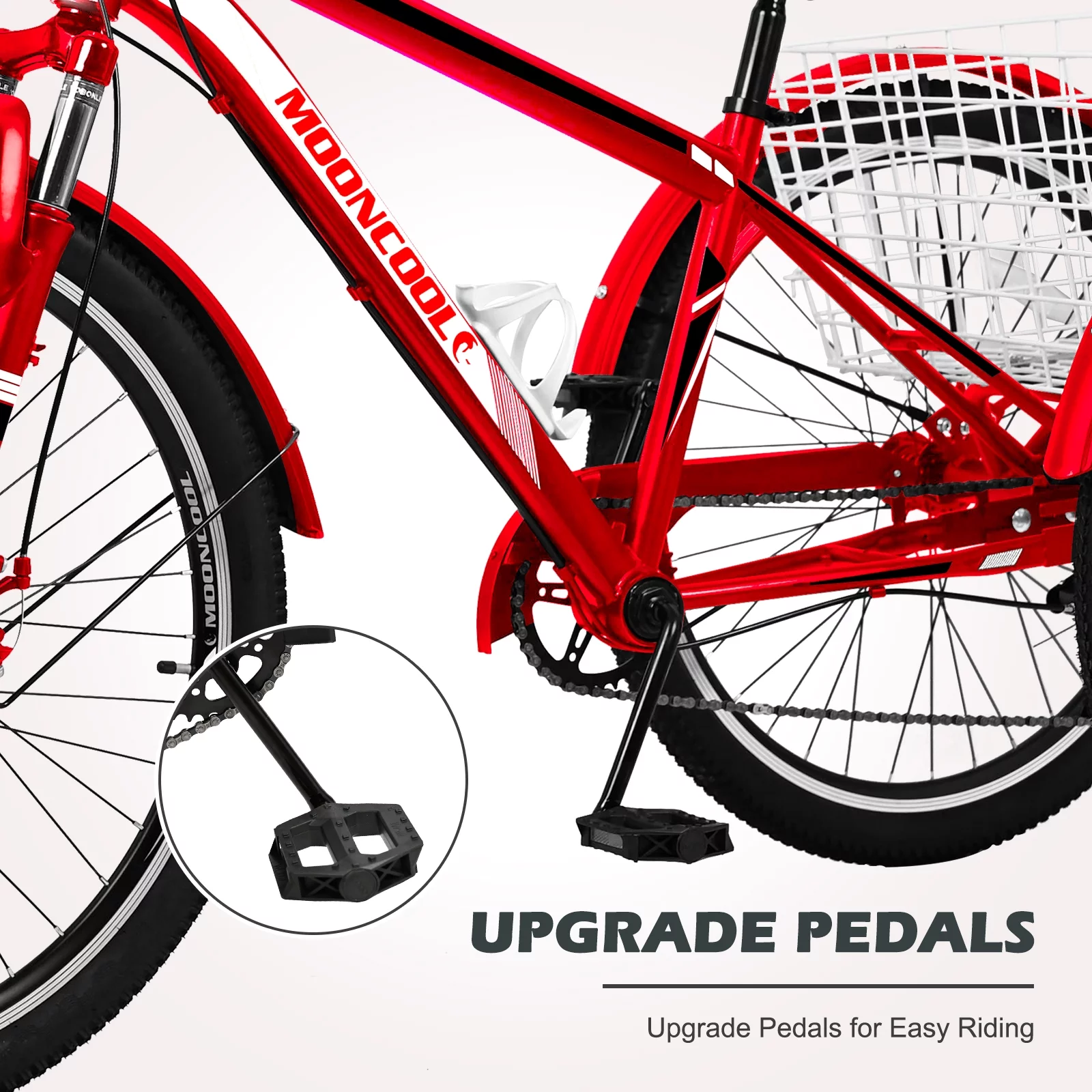 Docred Adult Tricycle, 7 Speed Three Wheel Mountain Bike, 24/26/27.5 inch Adults Trikes ,Load capacity 420 lbs - Womvr