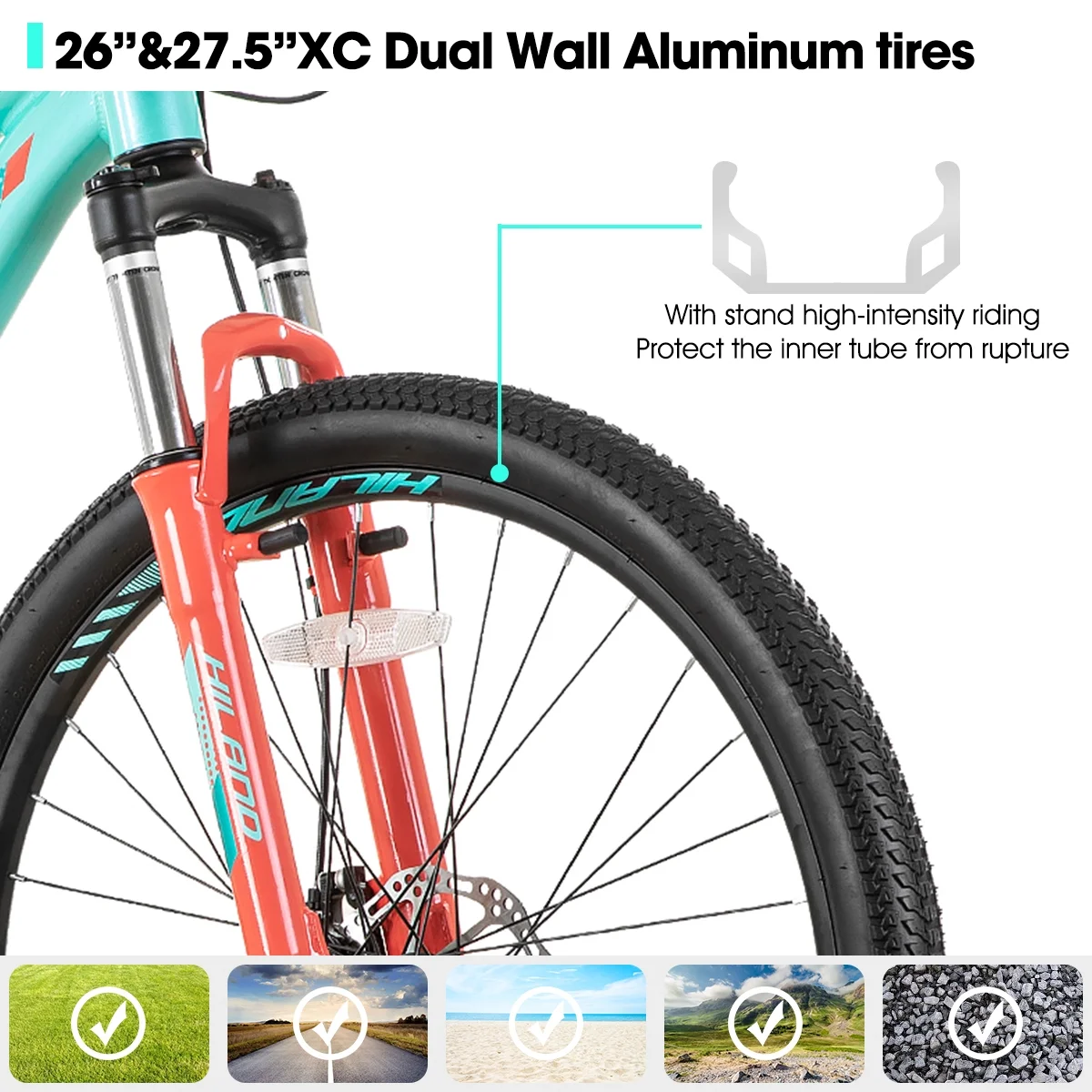 Hiland Mountain Bike for Woman, Shimano 21 Speed 26 inch Wheels Mountain Bicycle, Mint Green - Womvr