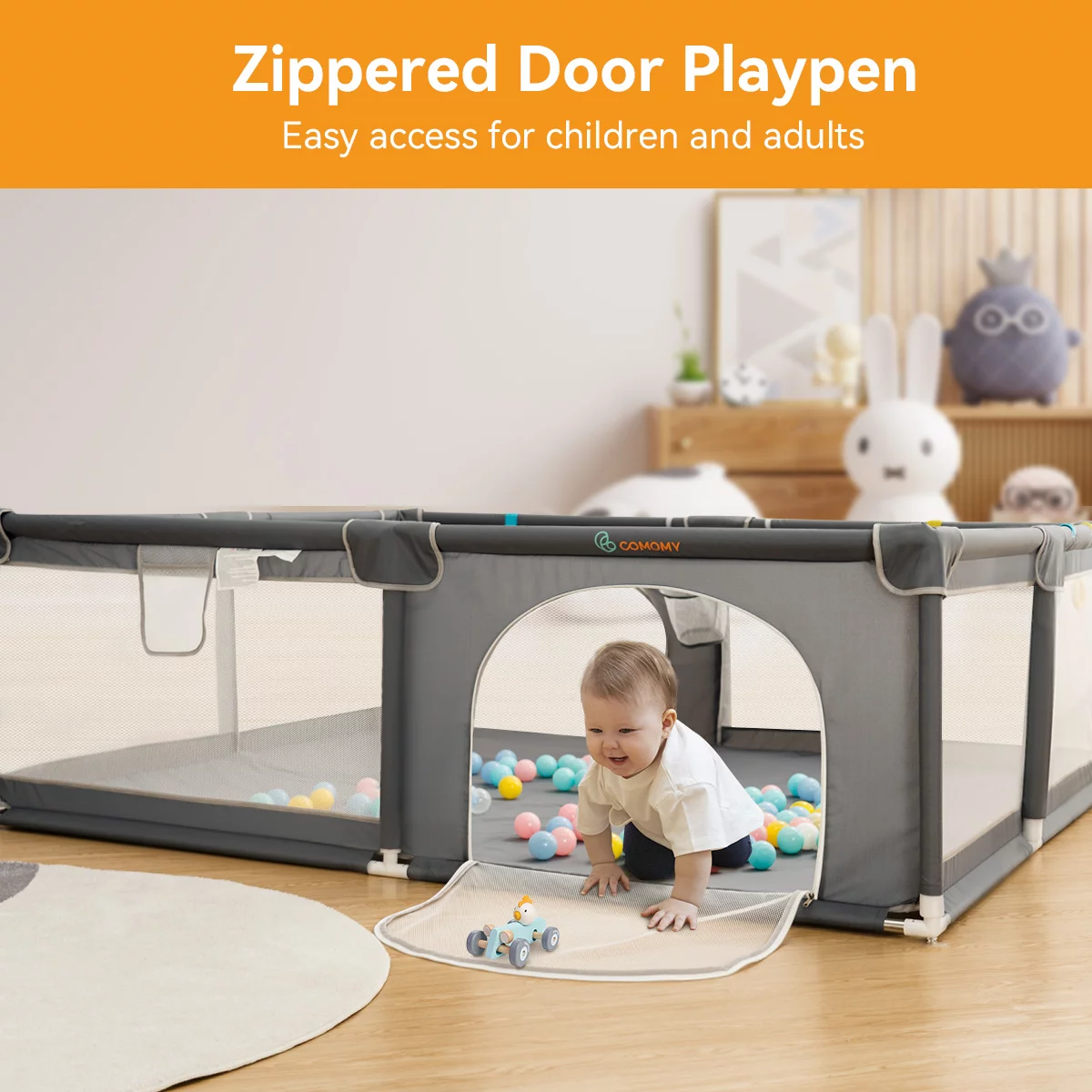 Baby Playpen, 36x36x27inch Portable Soft Mesh Sturdy Pipe Ample Space for Toddler, Gray - Womvr