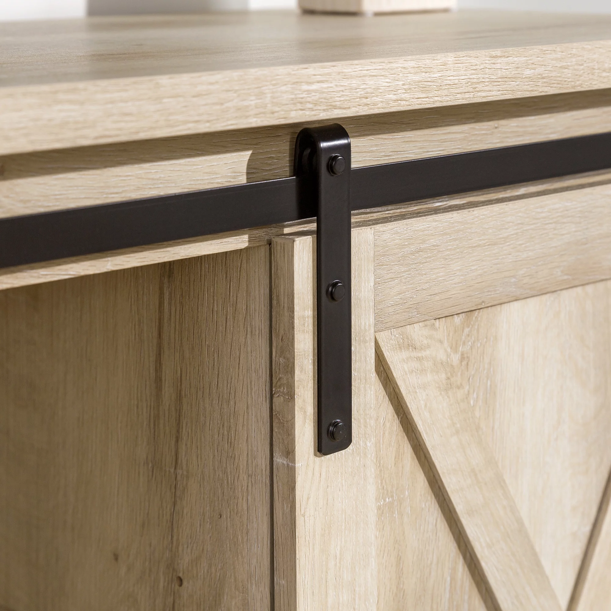 Woven Paths Farmhouse Sliding Barn Door TV Stand for TVs up to 65