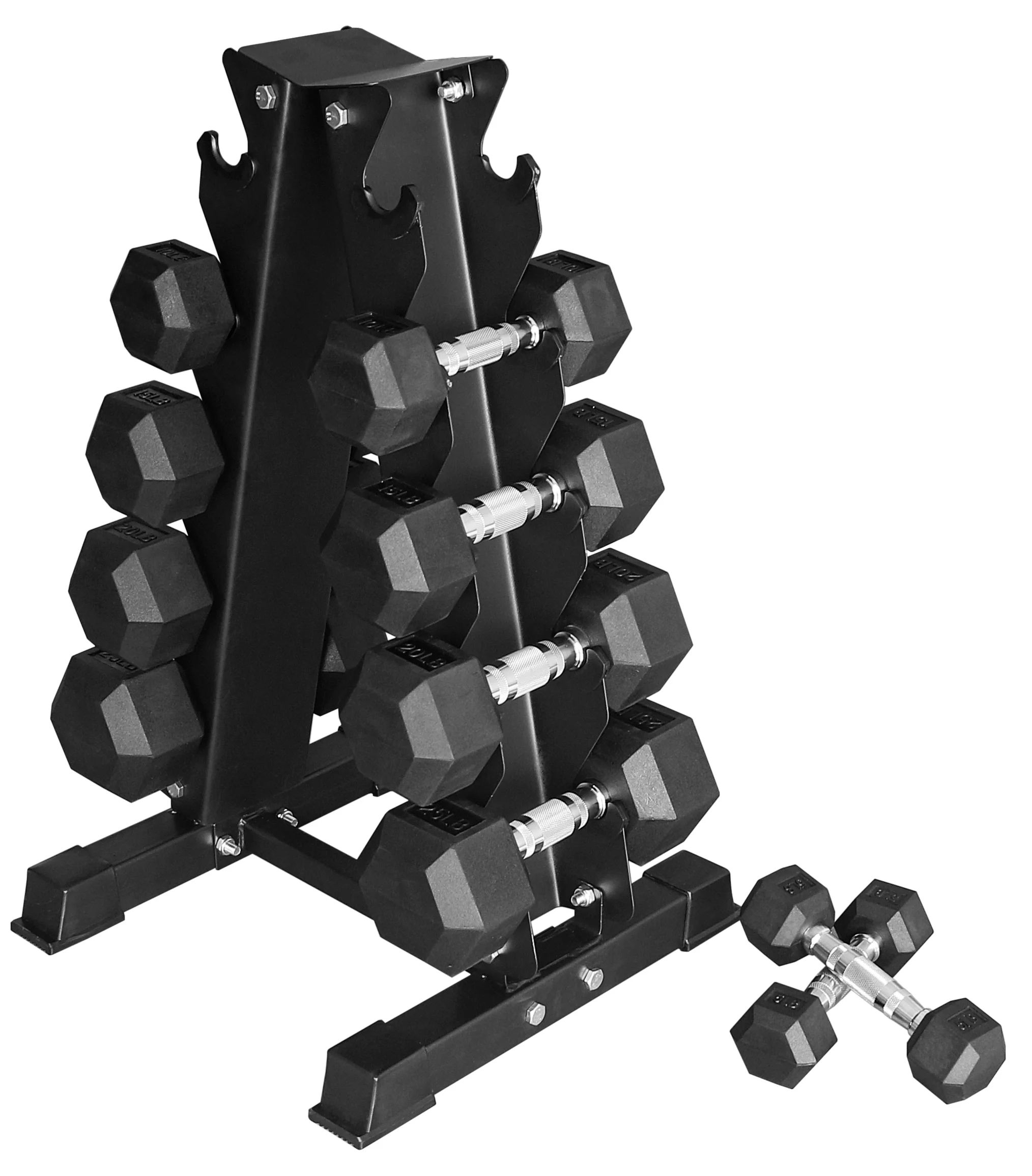 BalanceFrom 150LB Coated Hex Dumbbell Weight Set and A-Frame Storage Rack, 5-25 lbs Pairs - Womvr