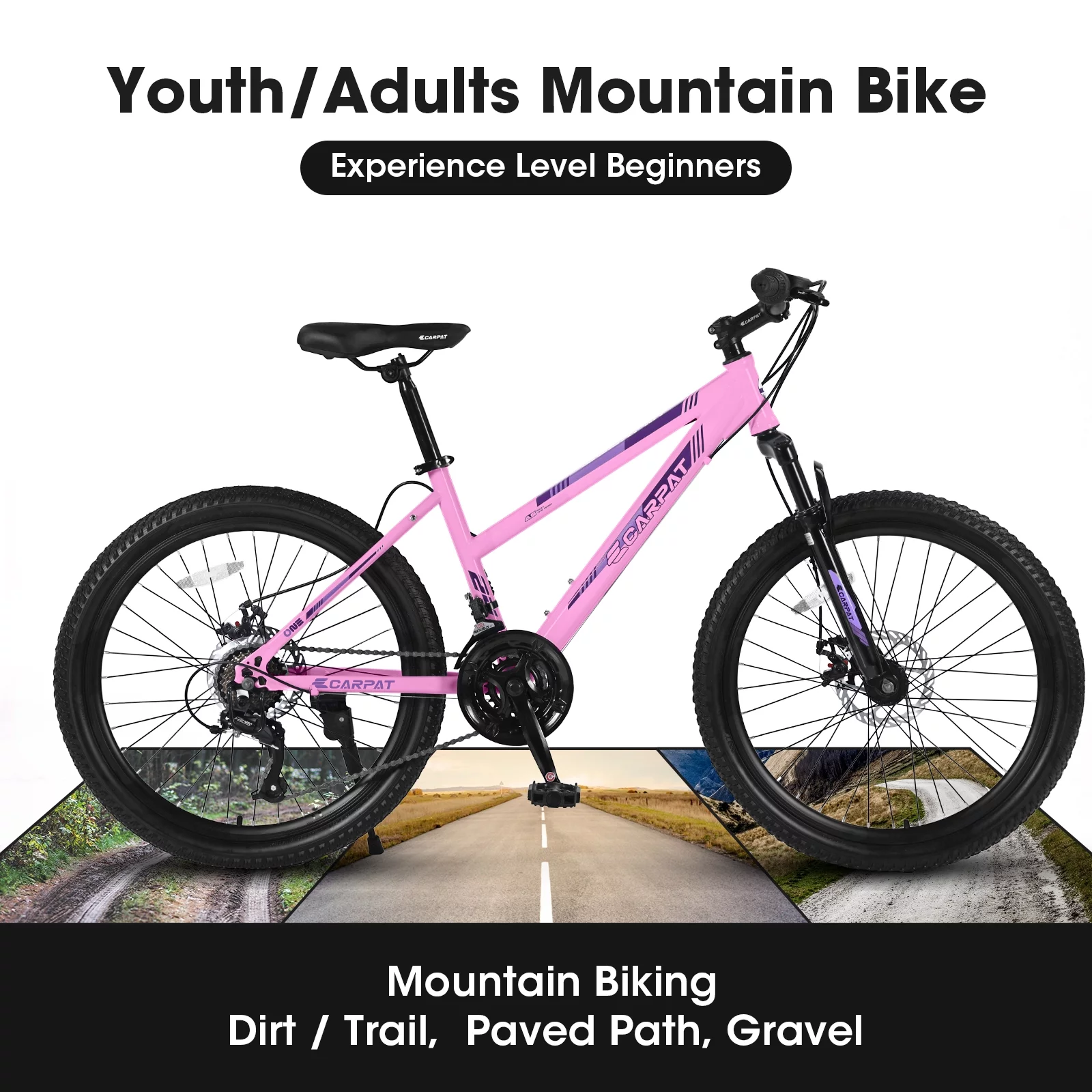 Mountain Bike for Boys Girls, 24 inch Kids Mountian Bike with Disc Brakes & 21 Speed, White - Womvr