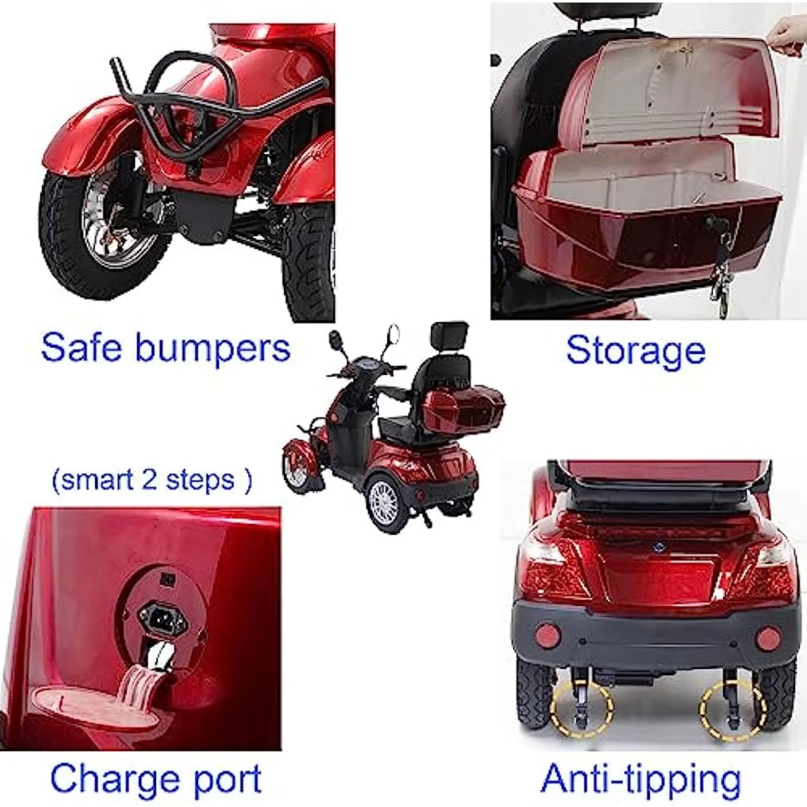 Mobility Scooters Heavy Duty 4-Wheel 3 Speed Mobility Scooter for Seniors & Adults Medical Electric Mobility Scooter - Womvr