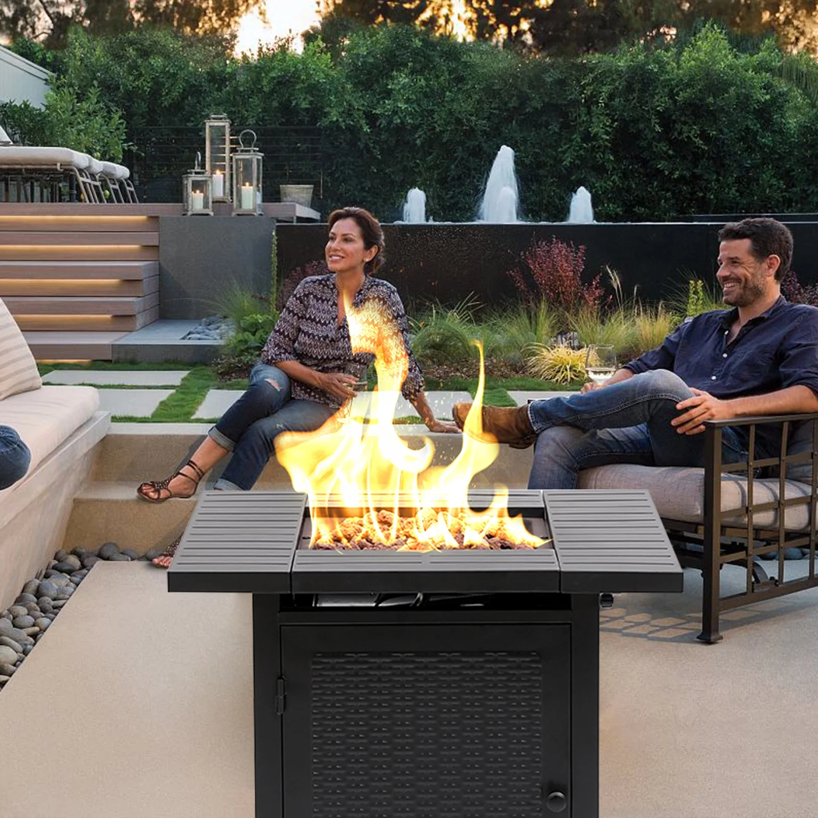 Vebreda Propane Fire Pit 28 inch Outdoor Gas Fire Table, 50,000 BTU, Black - Womvr