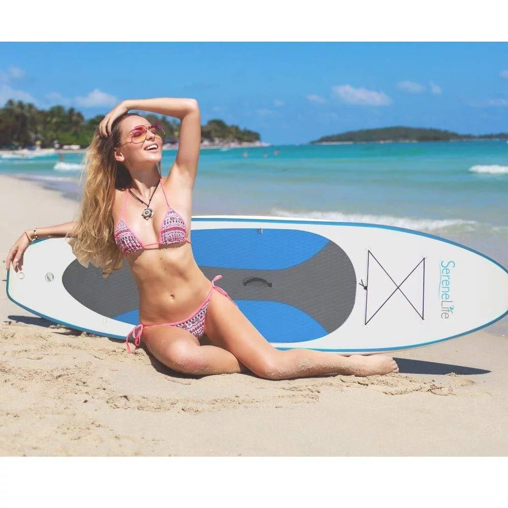 SereneLife Thunder Wave SUP - 10 Foot Inflatable Stand Up Water Paddle Board, Leash, Paddle, Pump & Bag - Green - Womvr