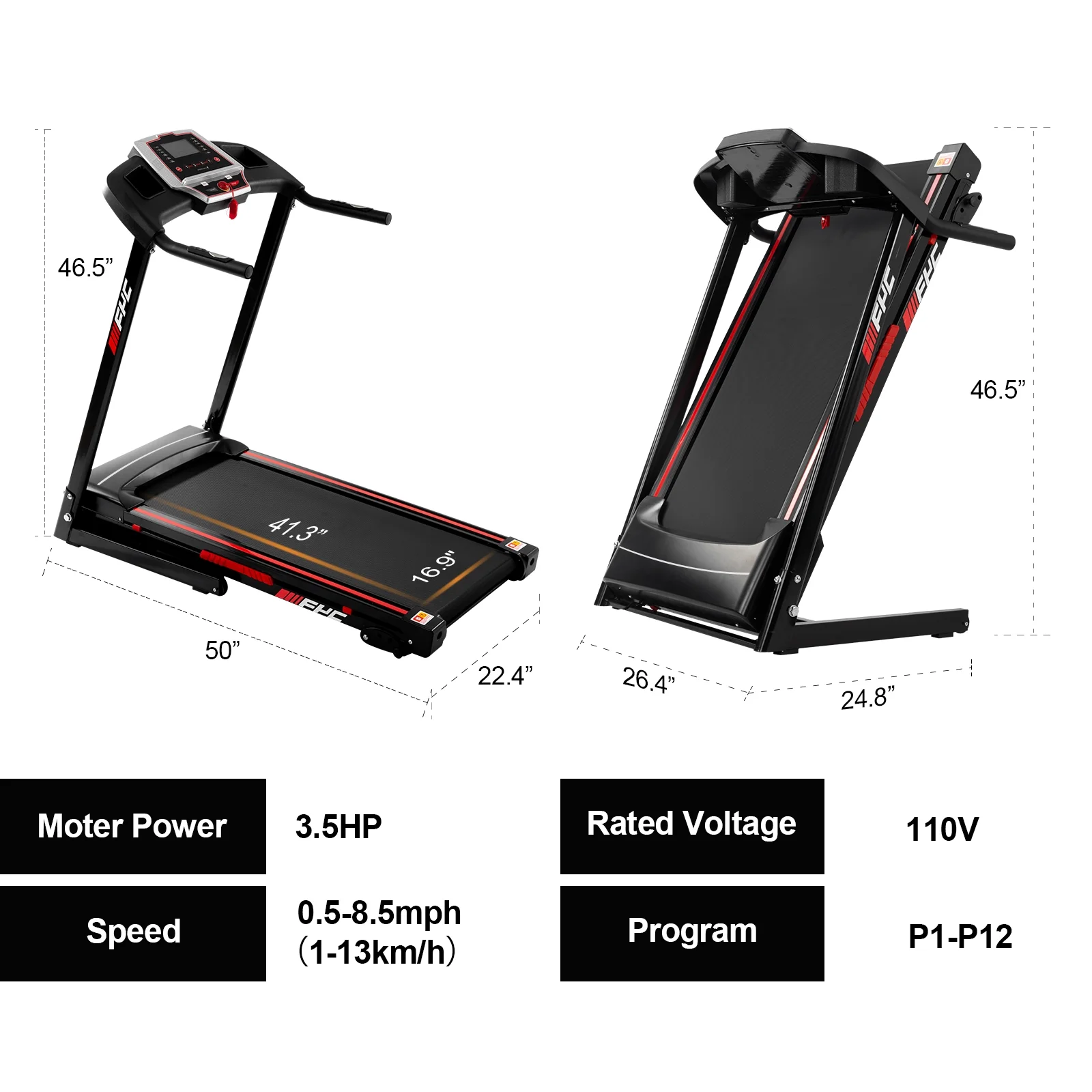 OBENSKY Folding Treadmill for Home Electric 3.5 HP Foldable Running Machine w/Incline - Womvr