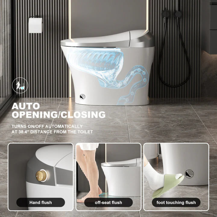 Horow Smart Toilet with Heated Seat, Automatic Power Flush Tankless,Ceramic One Piece Toilets for Bathroom - Womvr