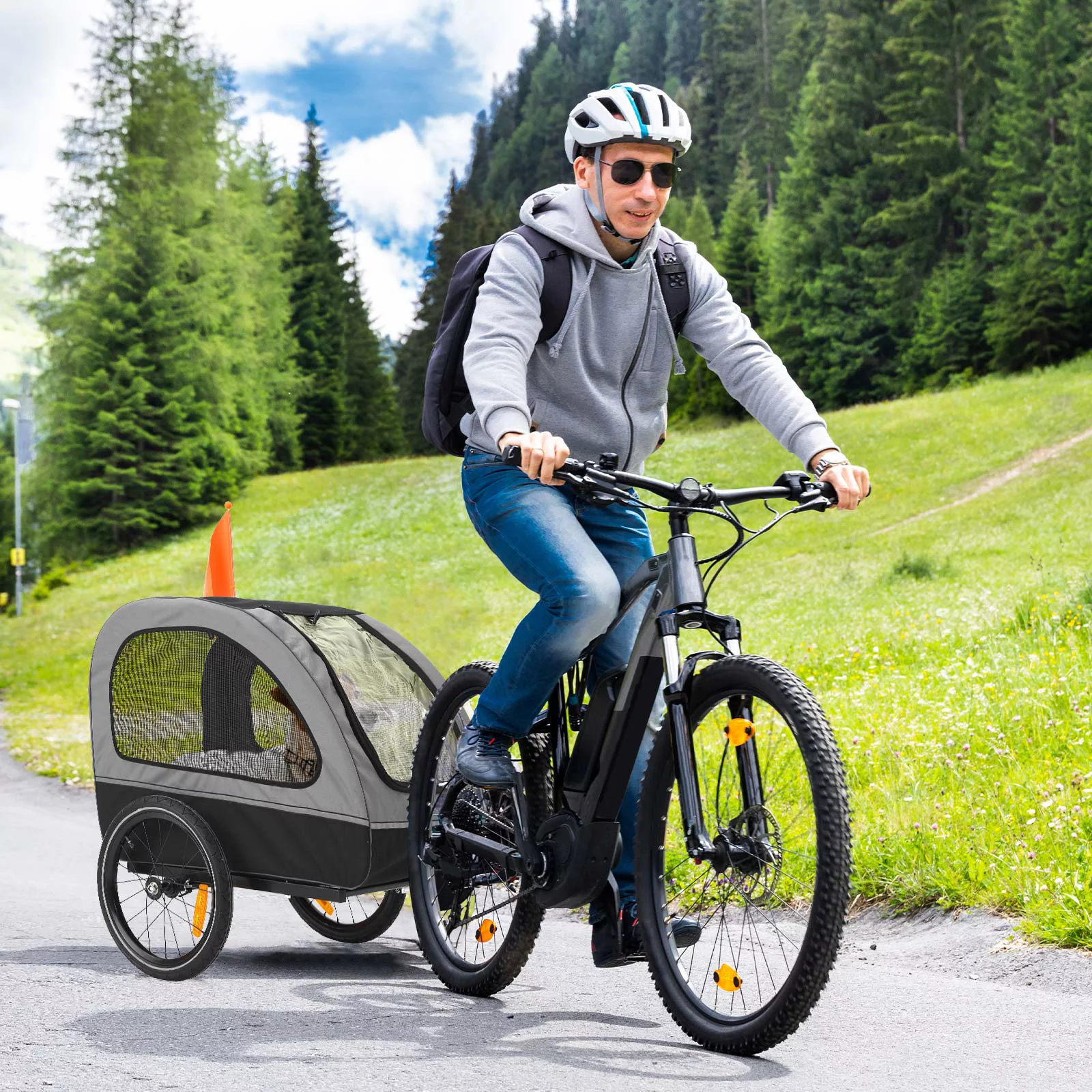 MOJAY Foldable Dog Bike Trailer with Rear Entrance for Small and Medium Pets Under 88 lbs, Outdoor Bike Trailer, Green - Womvr