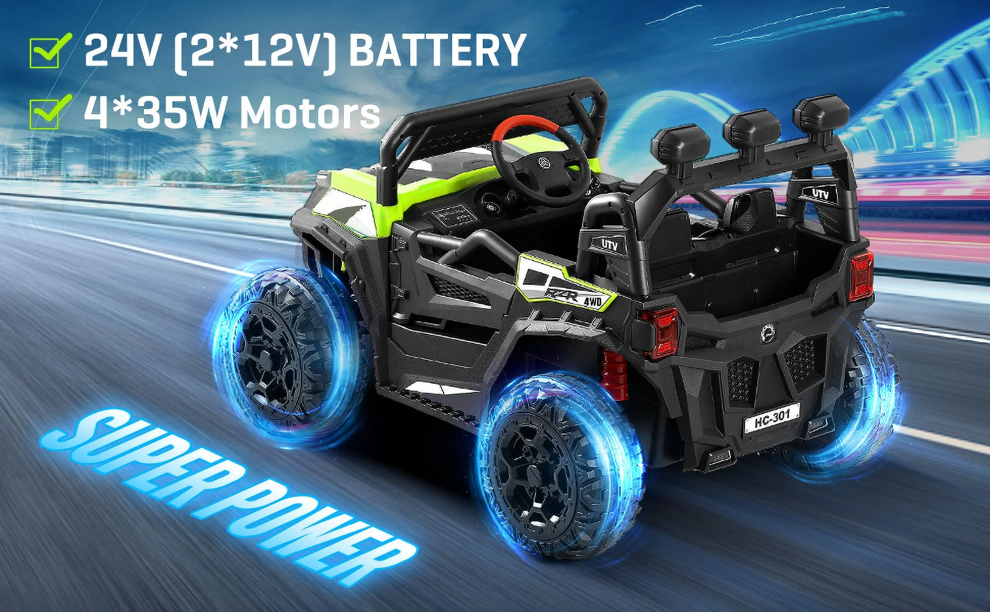 TOKTOO 24V Ride on Car, 4WD Powered Ride on UTV with Remote Control & Trunk Storage Space,  1 Seater Kid Car for Boys Girls -Blue - Womvr