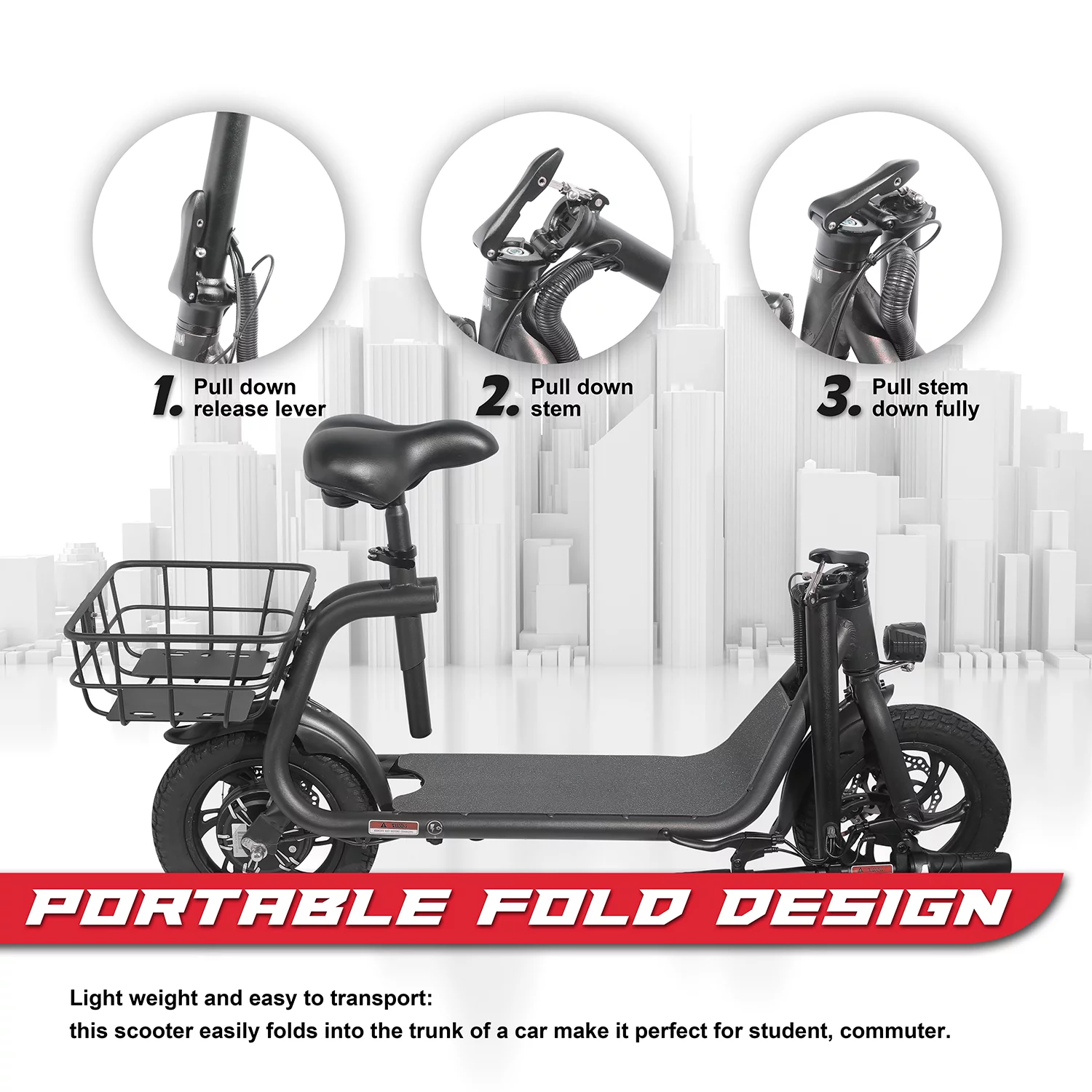 Cynetus Electric Bicycles Foldable Electric Scooter with Seat for Adults Electric Bike with Carry Basket - Womvr