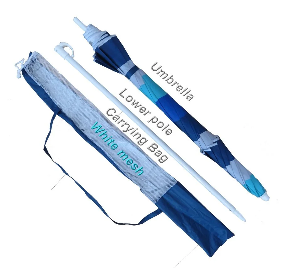 Mainstays 6 feet Beach Umbrella, Portable, Vented Canopy, UV Protection UPF 50+, Blue Stripe - Womvr