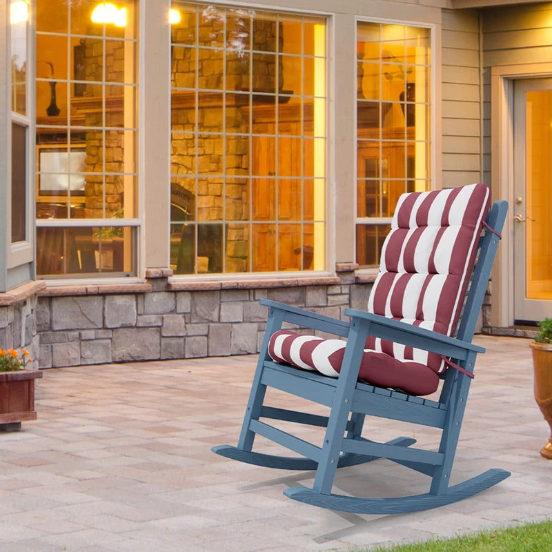 SERWALL Outdoor Oversized Slat Rocking Chair, HDPE Plastic Porch Rocker, Gray - Womvr