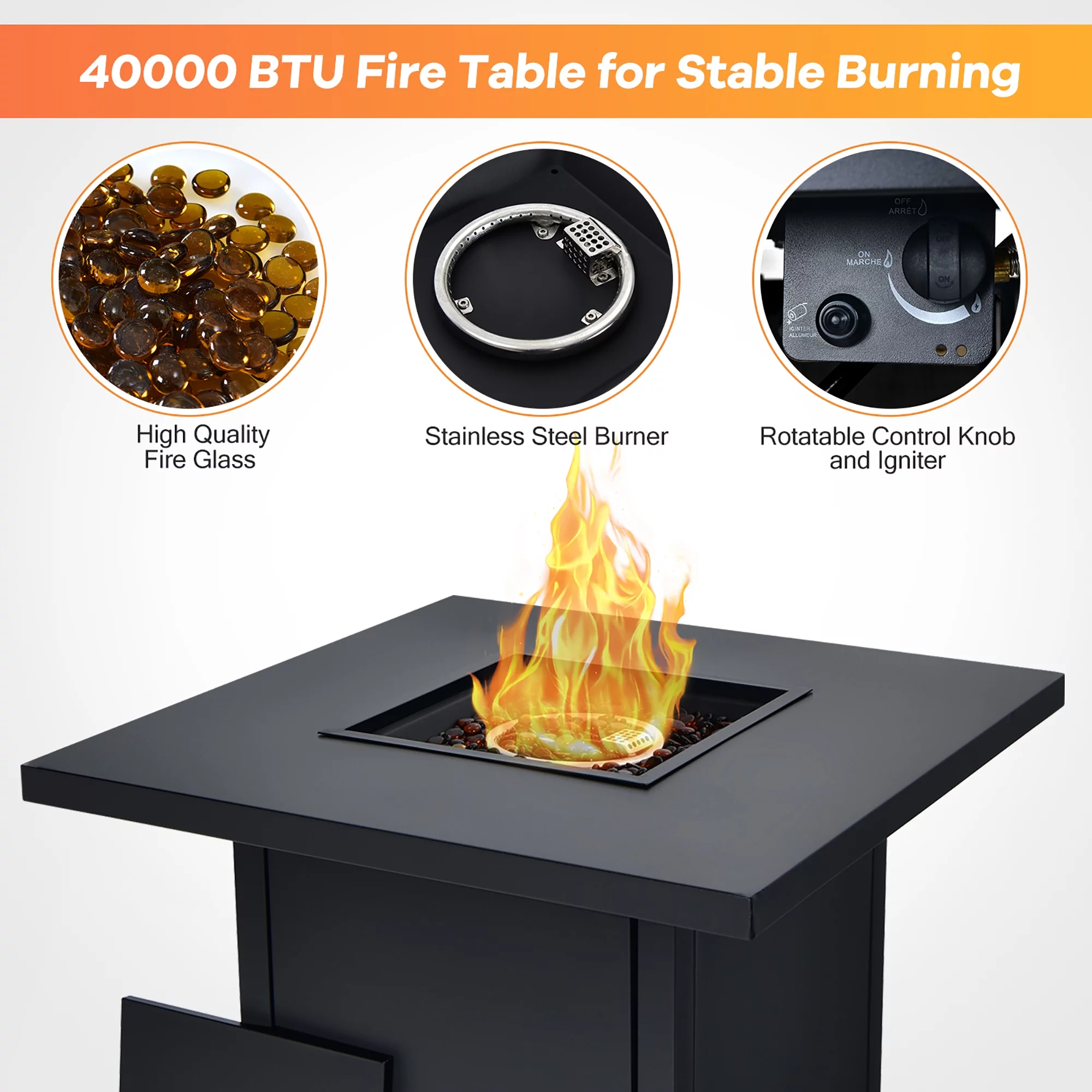 Costway 32'' Patio Fire Pit Table Propane Heater 40,000 BTU w/CSA Certification - Womvr