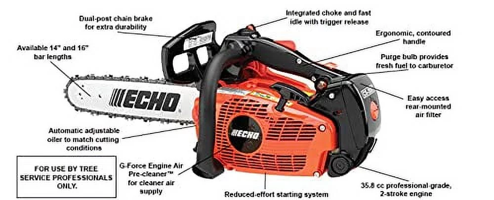 Echo 16 in. 35.8 cc Gas 2-Stroke Top Handle Chainsaw - CS-355T-16. - Womvr