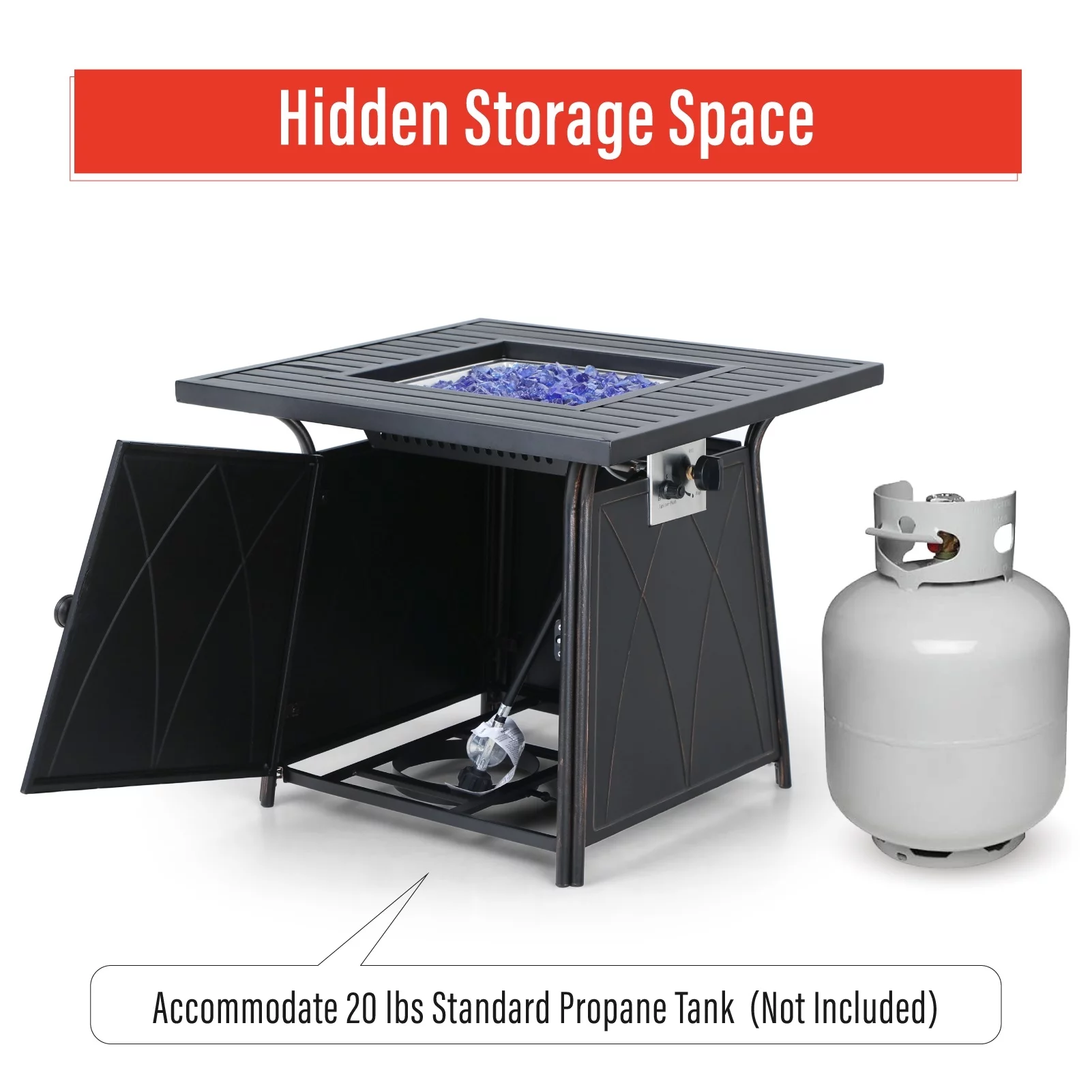 Sophia & William 28 inch Outdoor Gas Fire Pit Table with Lid 50,000 BTU - Womvr