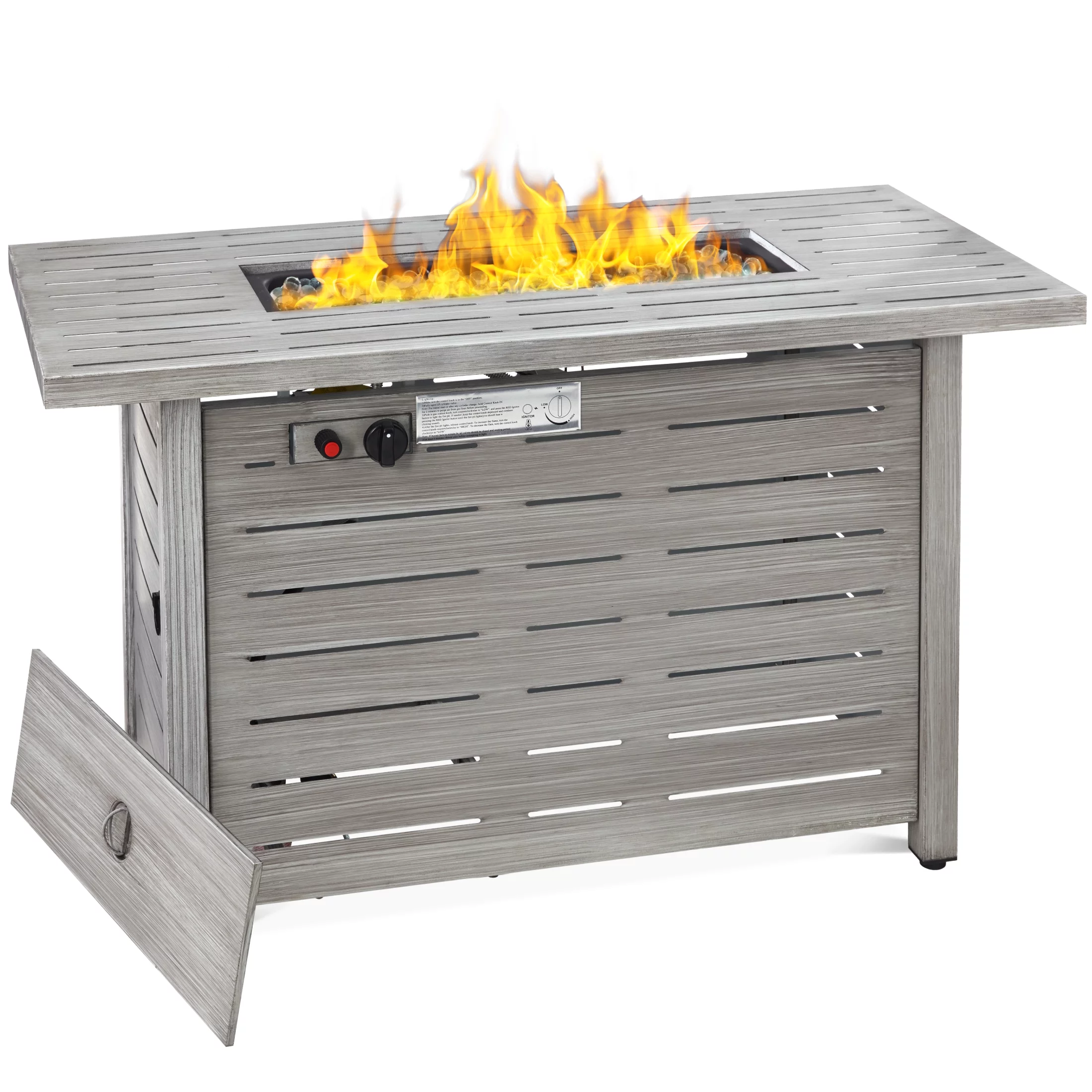 Best Choice Products 42in Fire Pit Table 50,000 BTU Rectangular Steel Propane Gas w/ Cover, Glass Beads - Gray - Womvr
