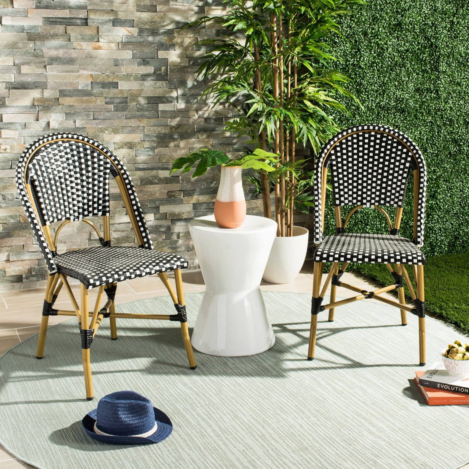 SAFAVIEH Salcha Outdoor French Bistro Side Chair, Blue/White, Set of 2 - Womvr