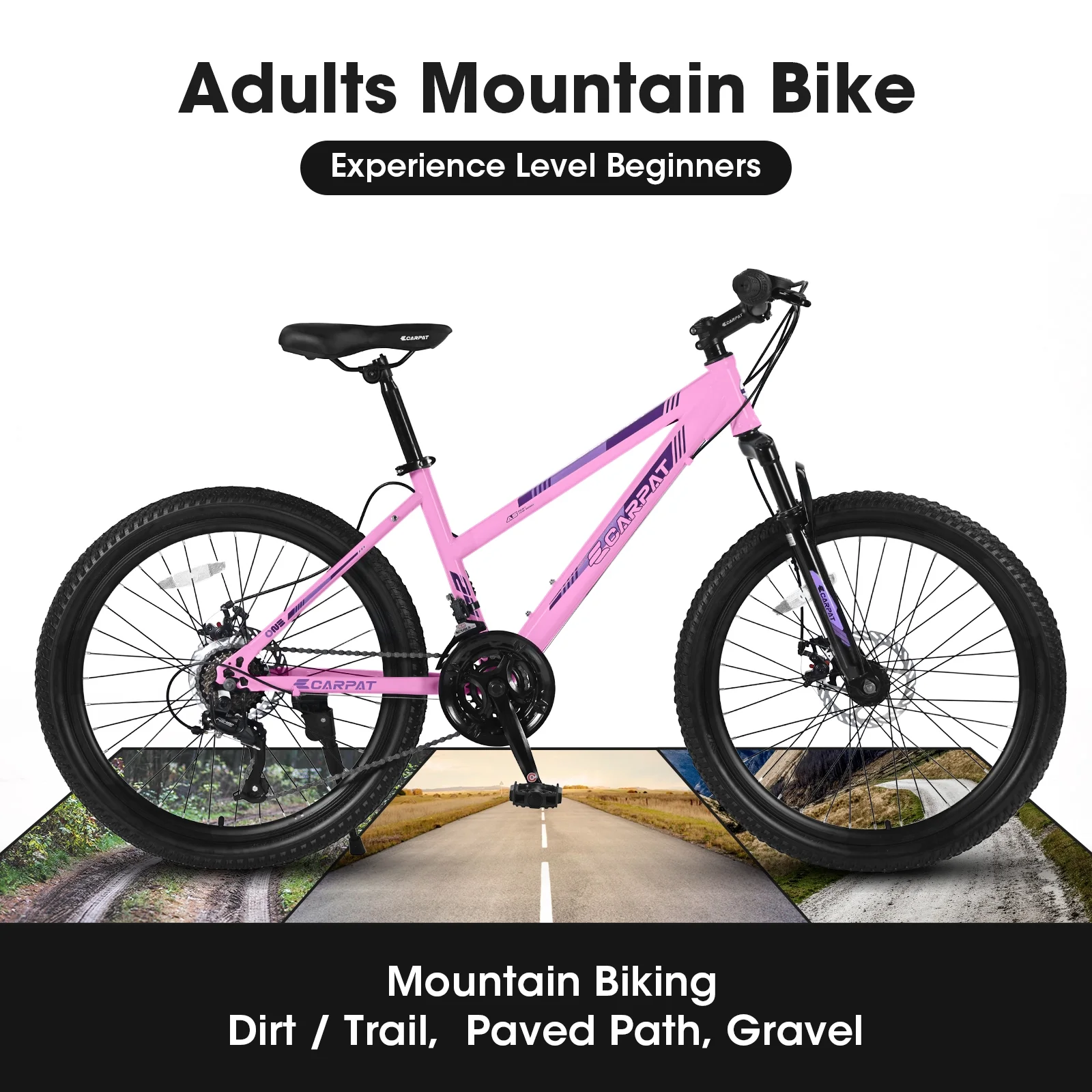 Arnahaishe Mountain Bike for Women Teenagers Girls, 26 inch Wheel, Shimano 21 Speed, Dual Disc Brake Front Suspension Outdoor Cycling Bicycle, Pink - Womvr