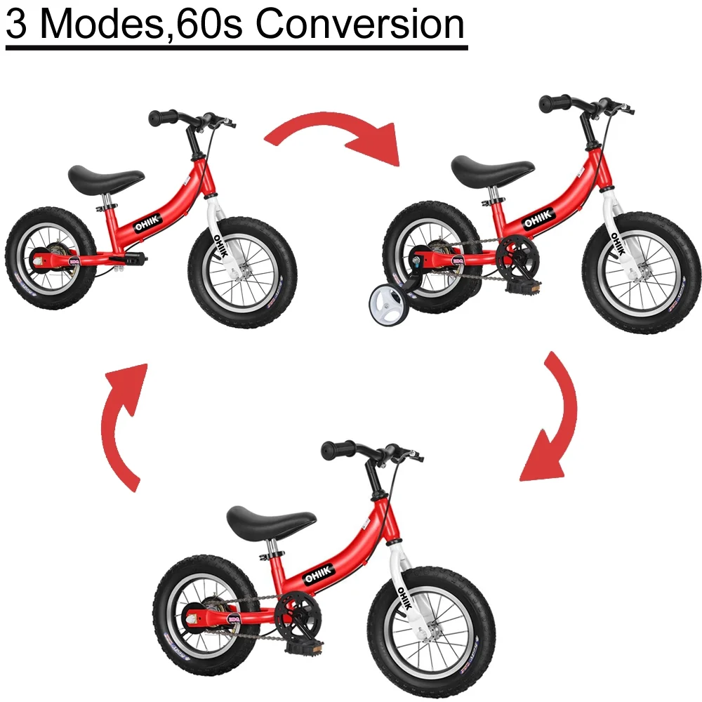 OHIIK Balance Bike 2 in 1 for Kids 2-7 Years Old,Balance to Pedals Bike,12 14 16 inch Kids Bike,with Pedal kit,Training Wheels,Brakes - Womvr