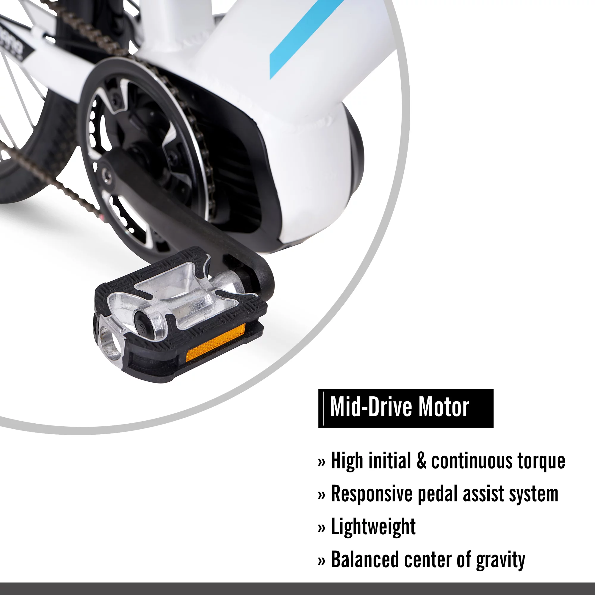 Hyper Bicycles 36V 700C Commuter Electric Bike for Adults, Pedal-Assist, 250W Mid-Drive E-Bike Motor, Matte White - Womvr