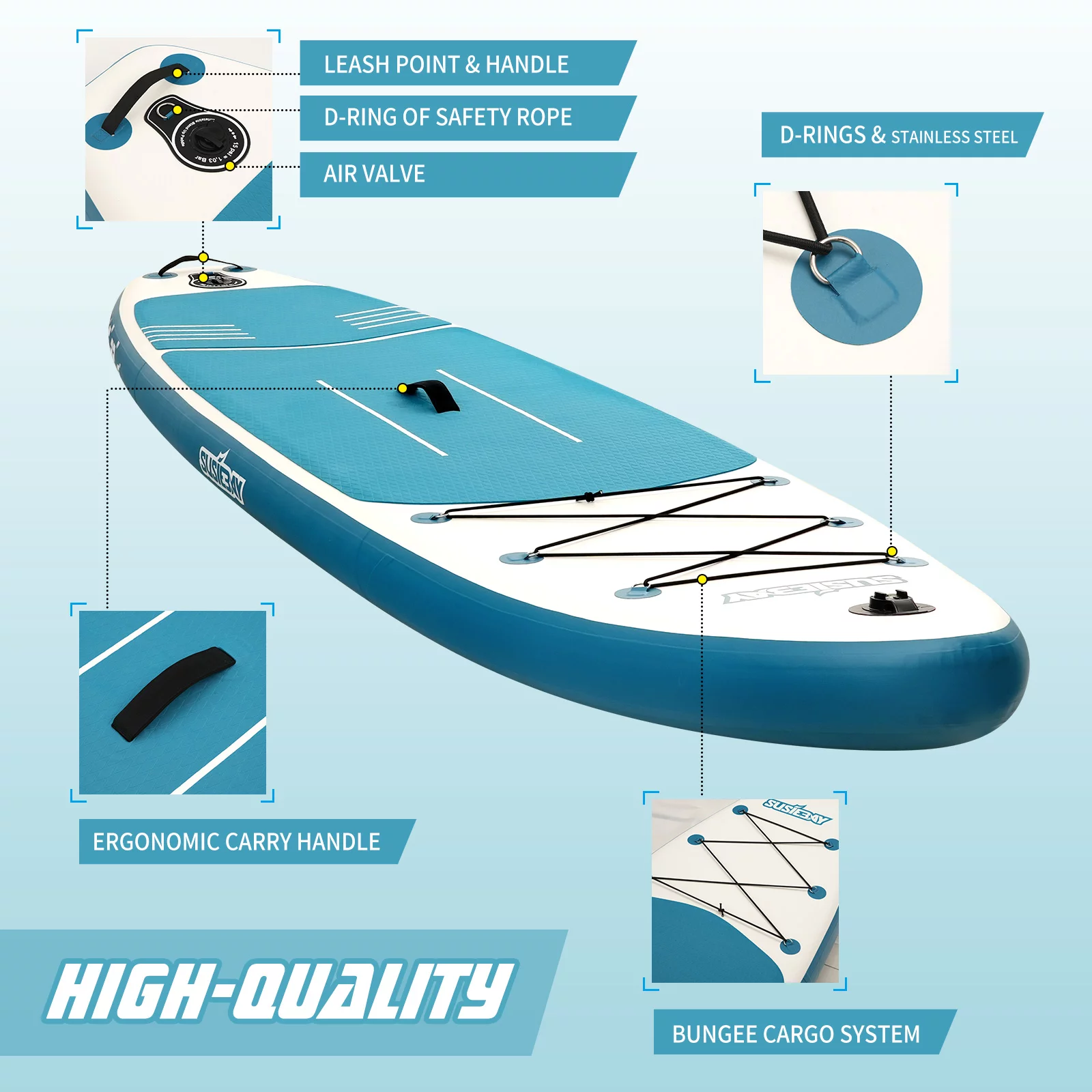 SUSIEBAY Inflatable Stand Up Paddle Board with Premium SUP Accessories and Surfing Backpack | 10'6“ 11ft #Black, Wide Stance, Surf Control, Non-Slip Deck, Paddle and Pump for Youth & Adult - Womvr