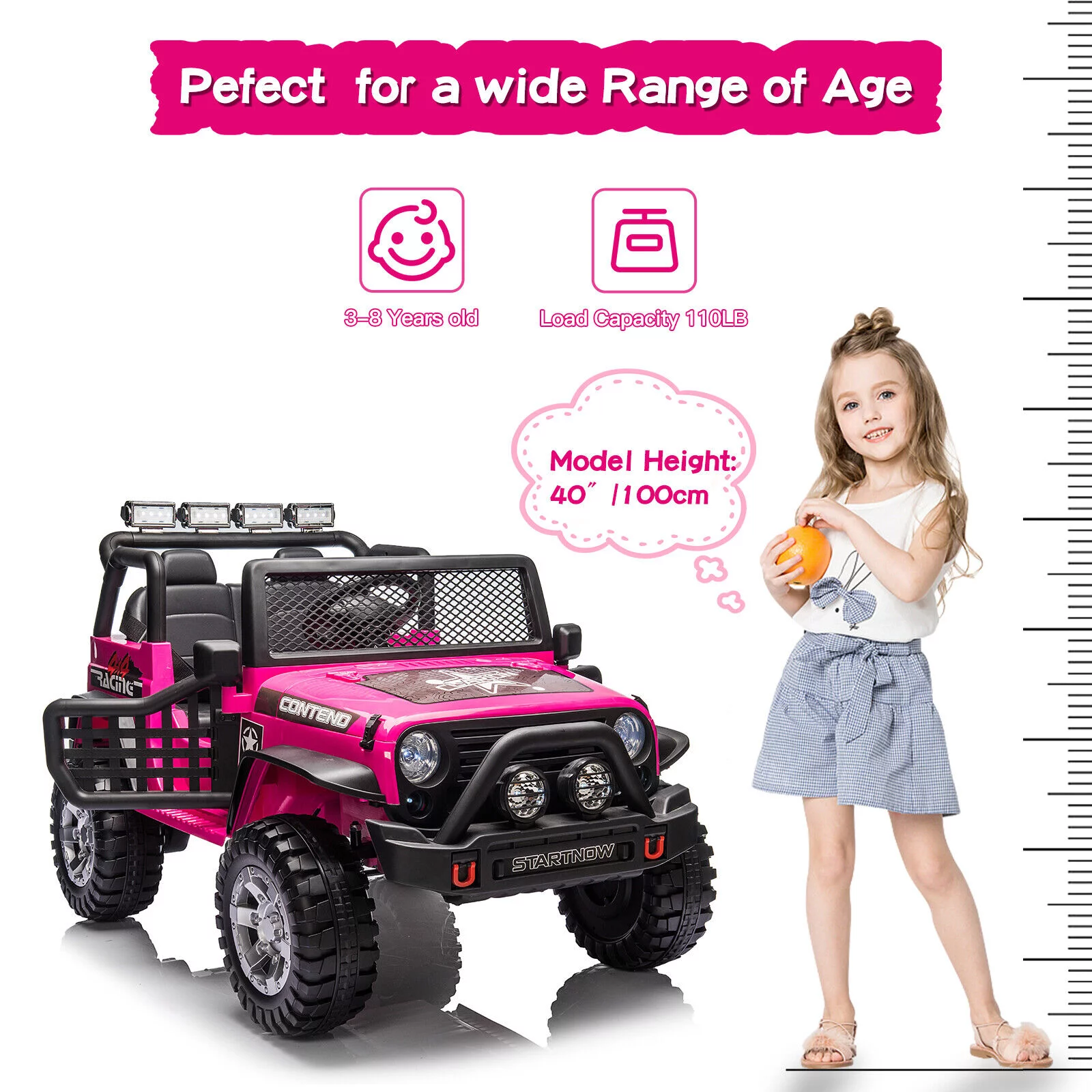Dazone 12V Kids Ride on Jeep Car, Electric 2 Seats Off-road Jeep Ride on Truck Vehicle with Remote Control, LED Lights, MP3 Music, Black - Womvr
