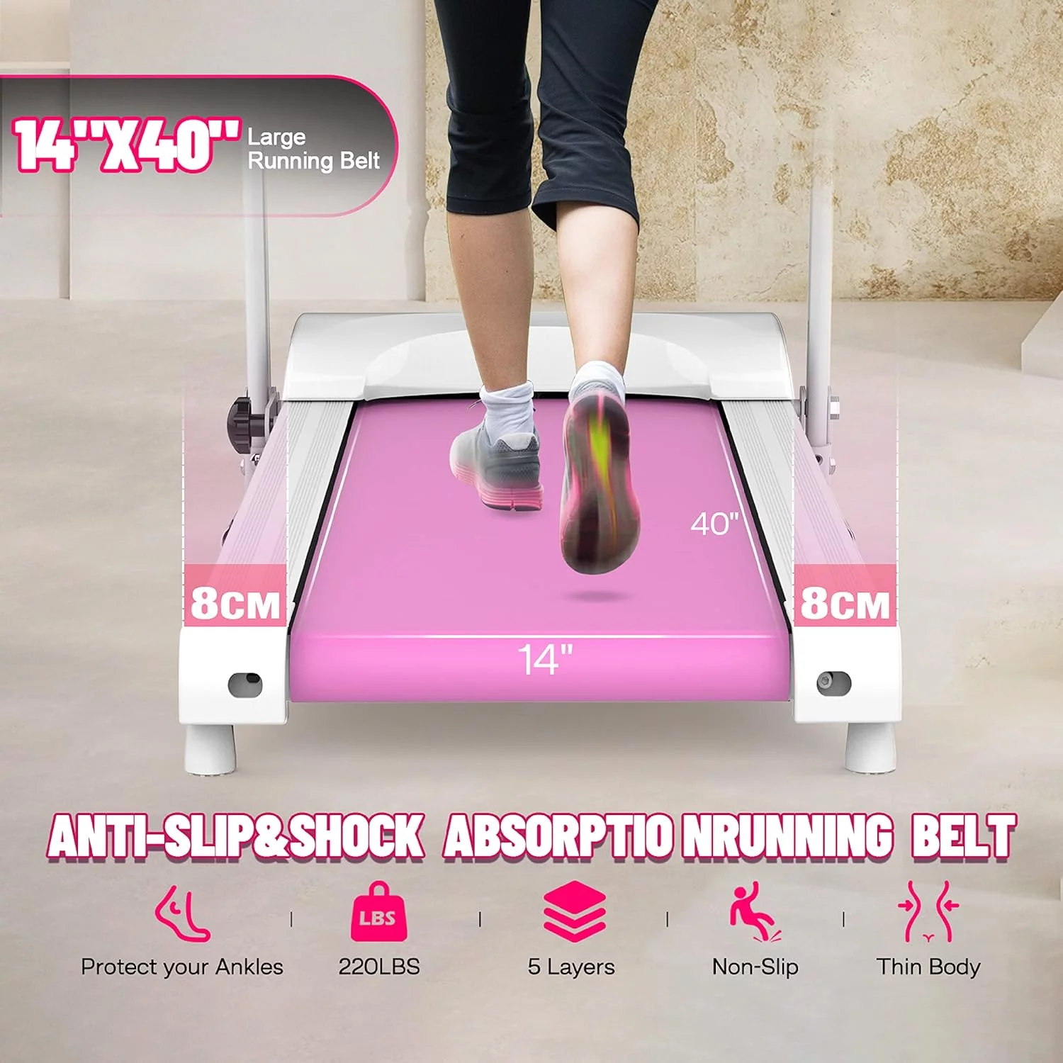 IM Lashes Folding Treadmill, Electric Running Walking Exercise Machine with 0.8 - 12 km/h Speed, 12 Preset Programs - Womvr
