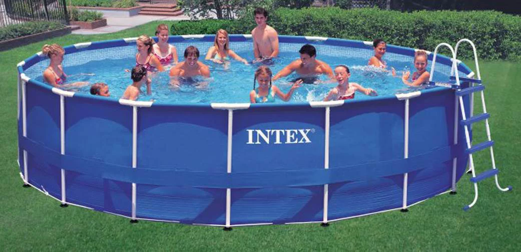 Intex 18ft x 48in Metal Frame Above Ground Round Family Swimming Pool Set & Pump - Womvr