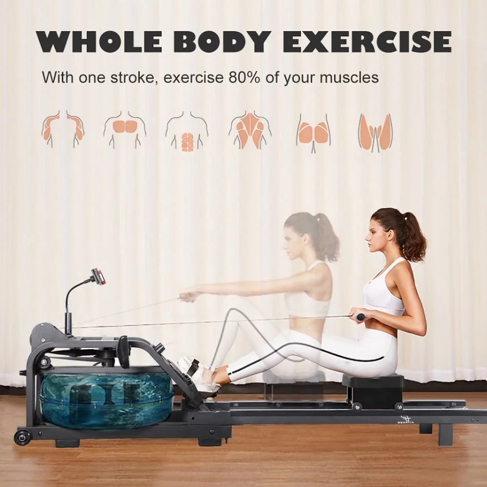 FITPHER Water Resistance Rowing Machine Resistance Metal Dual-Track Healthy Indoor Gym Equipment for Fitness (Irony) - Womvr