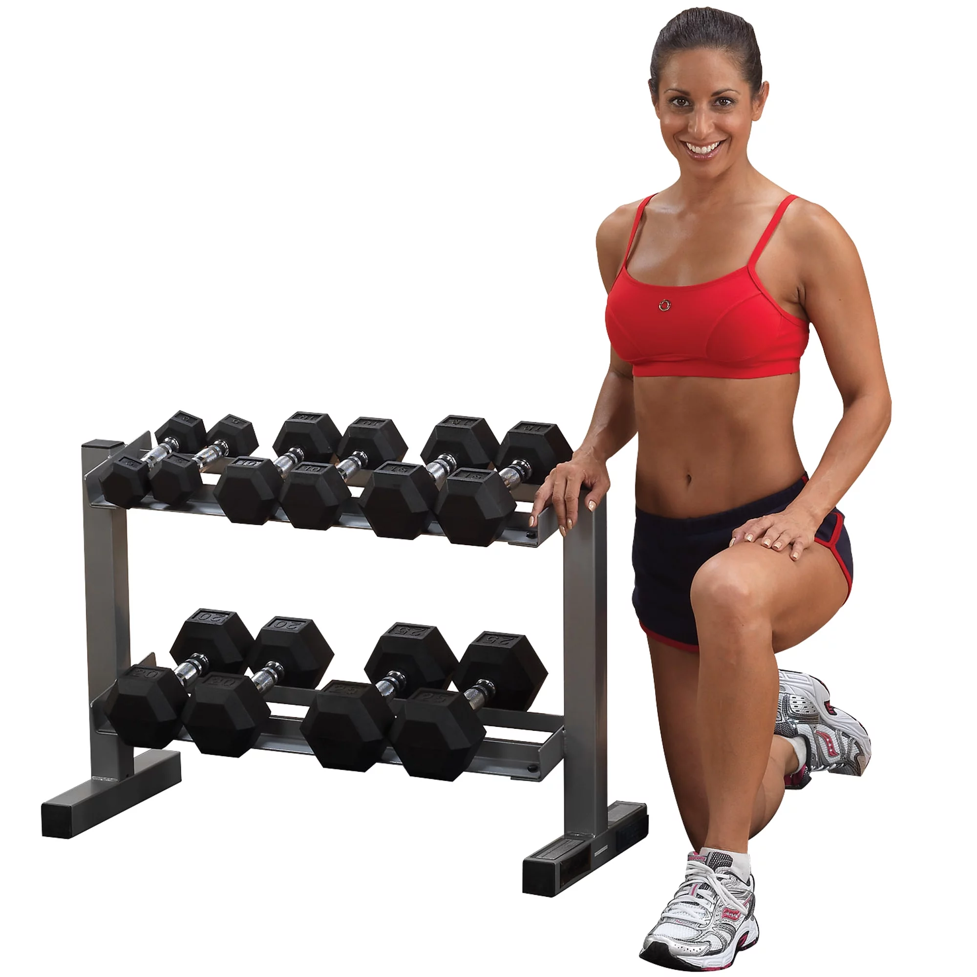 Powerline - PDR282X-DR150 Dumbbell Rack with 5-25 lbs Rubber Dumbbell Set - Womvr