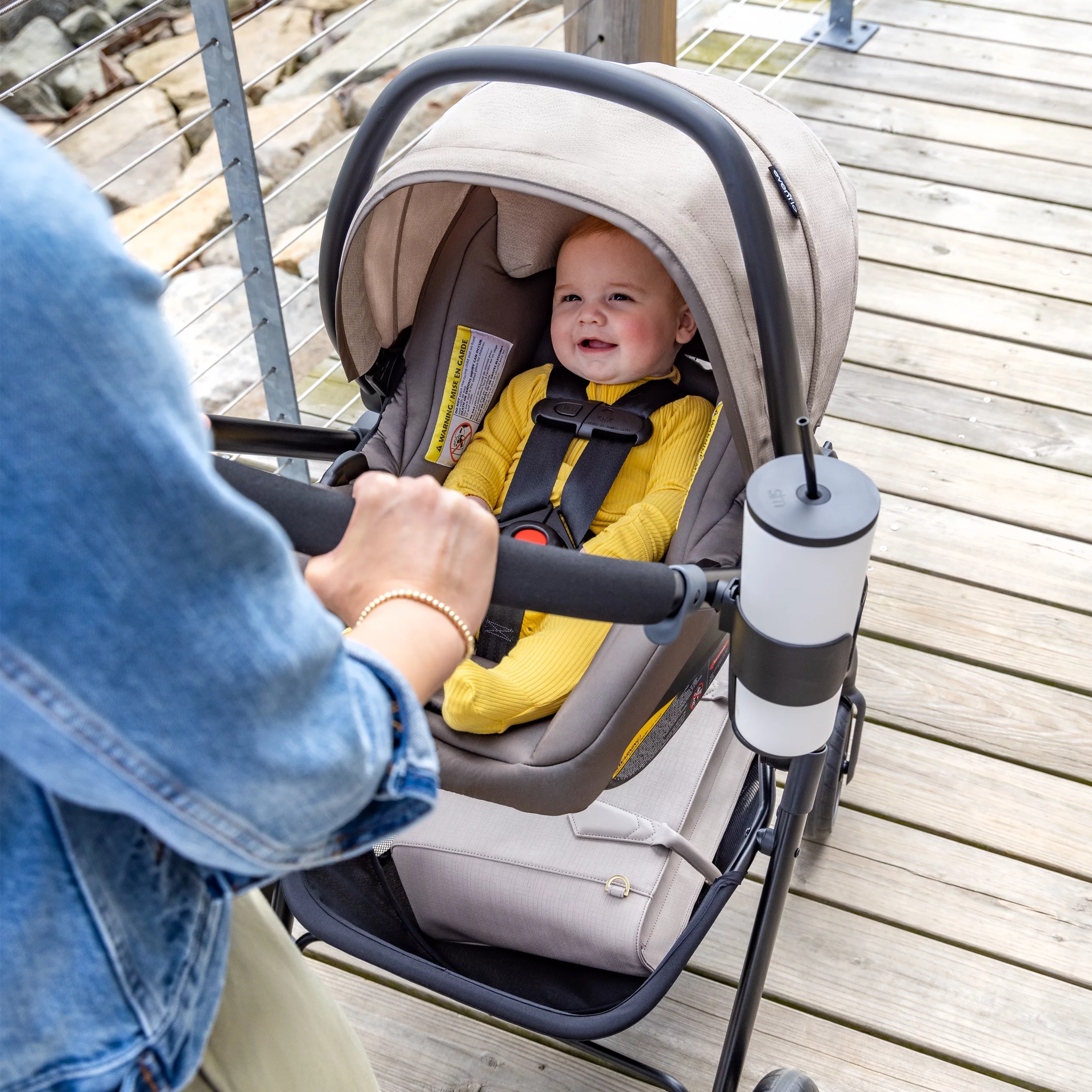 Pivot Modular Travel System with LiteMax Infant Car Seat with Anti-Rebound Bar (Casual Gray) - Womvr