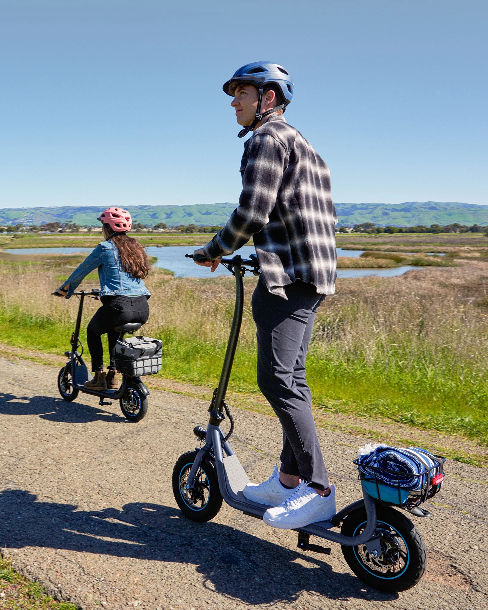 Kistp 550W Electric Scooter for Adults, 12 inch Commuter Electric Scooter with Basket and Wide Deck - up to 20 Miles 18.6MPH-Blue - Womvr
