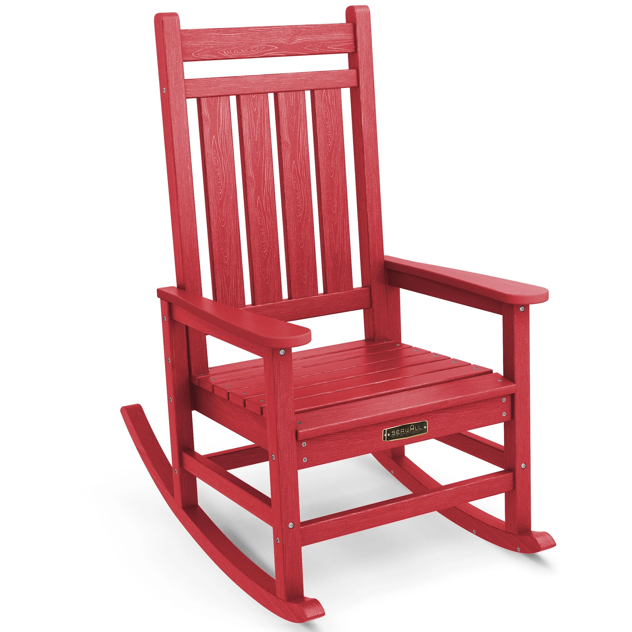 SERWALL Outdoor Oversized Slat Rocking Chair, HDPE Plastic Porch Rocker, Gray - Womvr