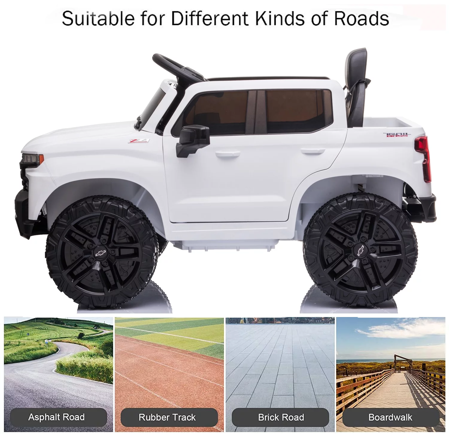 Chevrolet Silverado 12V Powered Ride on Cars for Kids, Remote Control, LED Light, MP3 Player, Electric Ride on Toys Truck for Boys Girls Gifts, White - Womvr