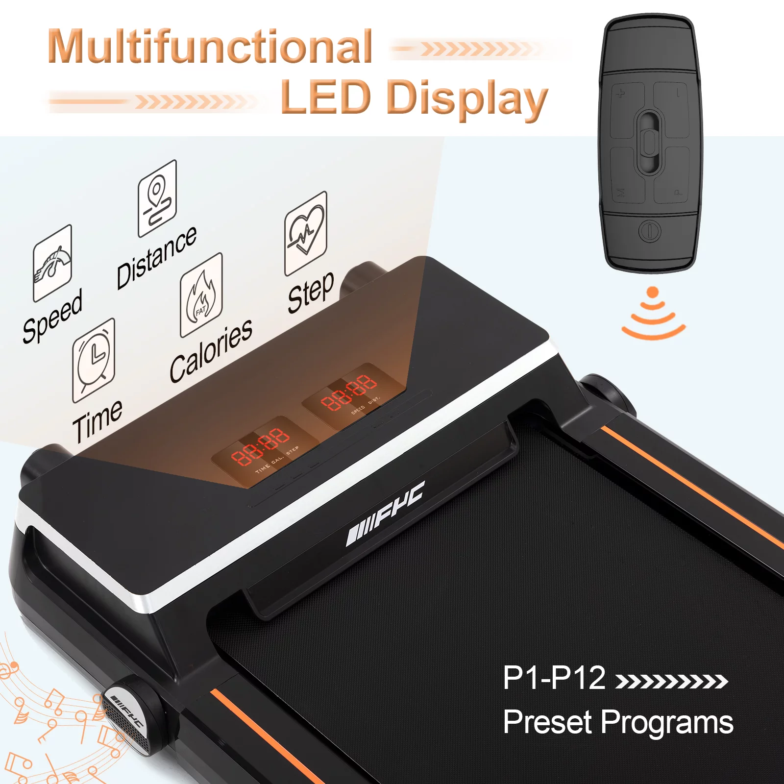 FYC Under Desk Treadmill for Home Office, Slim Walking Smart Treadmill with APP/Bluetooth/Remote Control - Electric Treadmill with LED Display, Running Walking Jogging - White - Womvr