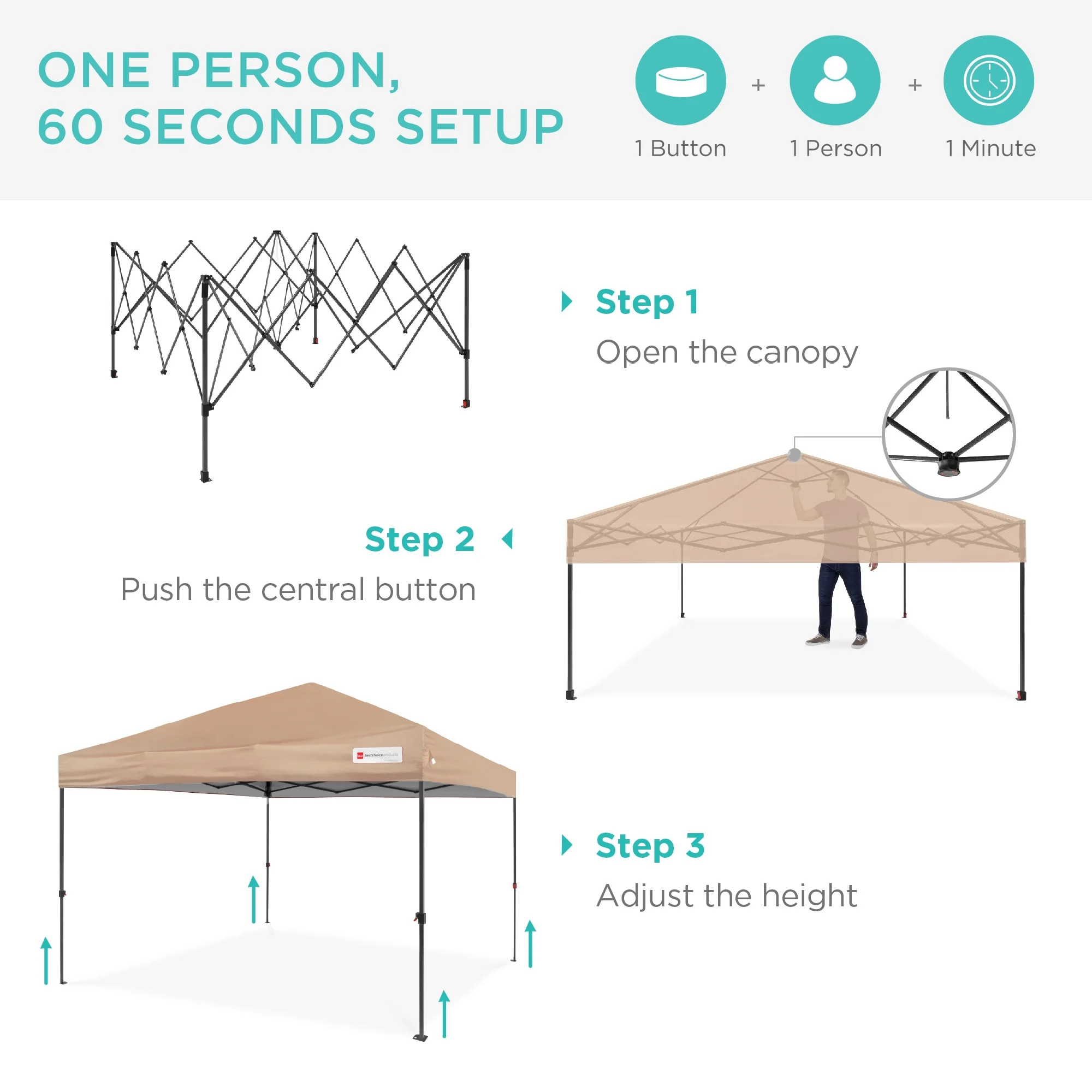 Best Choice Products 10x10ft Easy Setup Pop Up Canopy w/ 1-Button Setup, Wheeled Case, 4 Weight Bags - Cerulean - Womvr