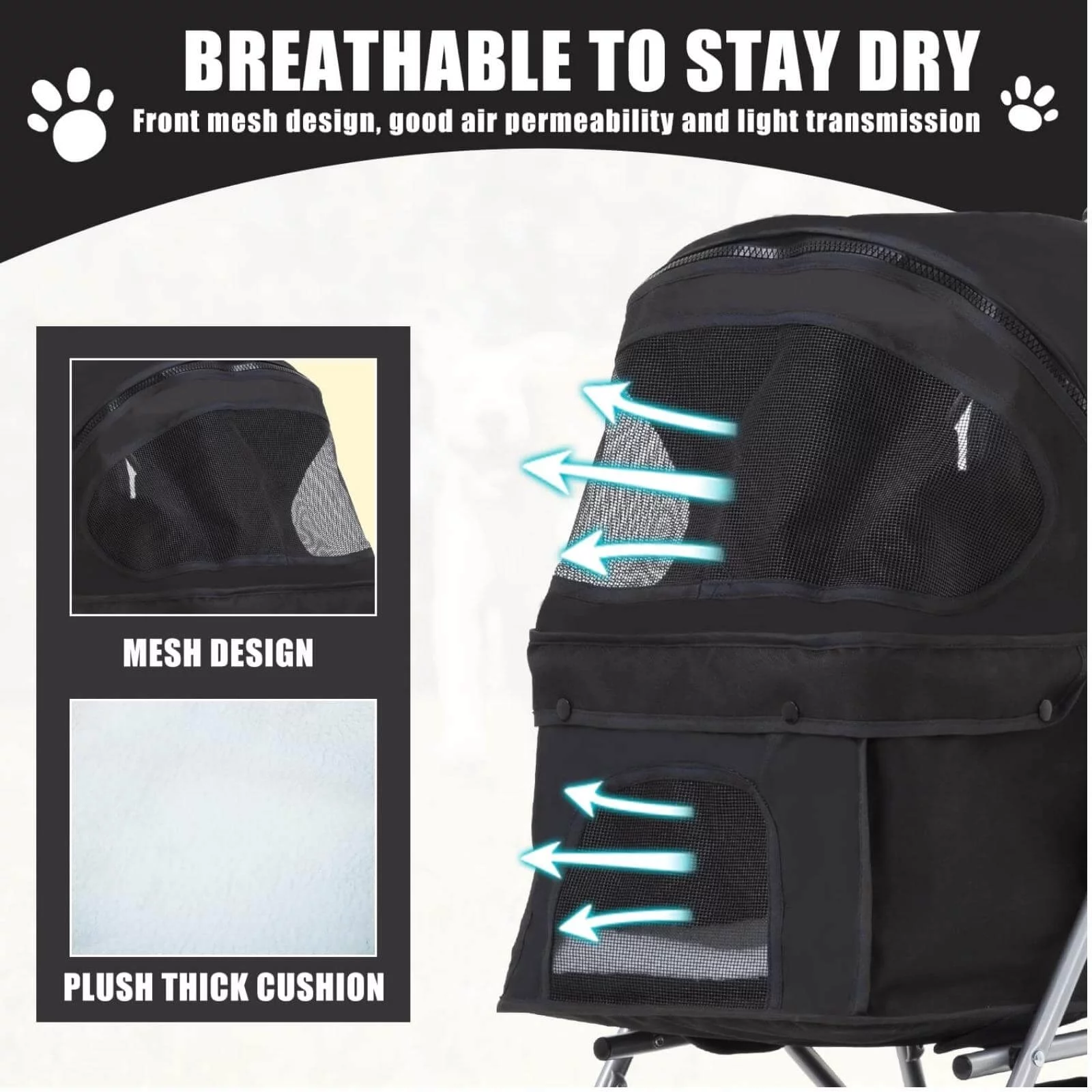 4 Wheels Pet Stroller Foldable Dog Stroller Cat Stroller with Storage Basket & Removable Liner, Travel Lite Foldable Carrier Strolling Cart for Dogs Cats, Black - Womvr