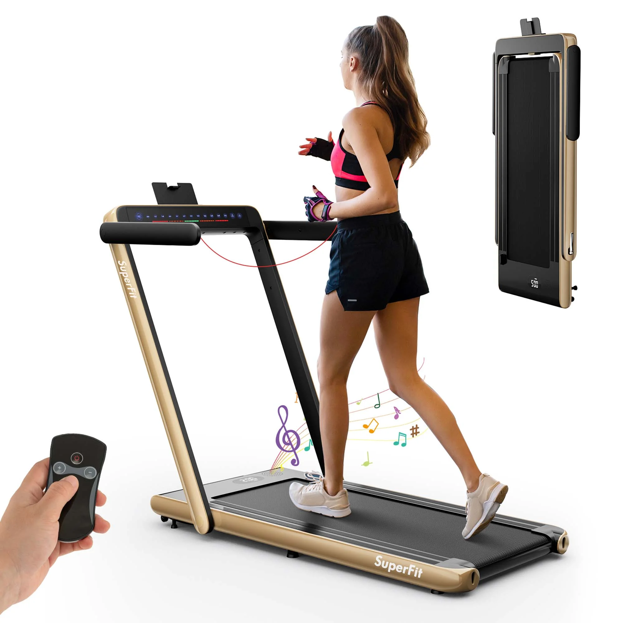 SuperFit Up To 7.5MPH 2.25HP 2 in 1 Dual Display Screen Folding Treadmill Jogging Machine W/APP Control Silver - Womvr