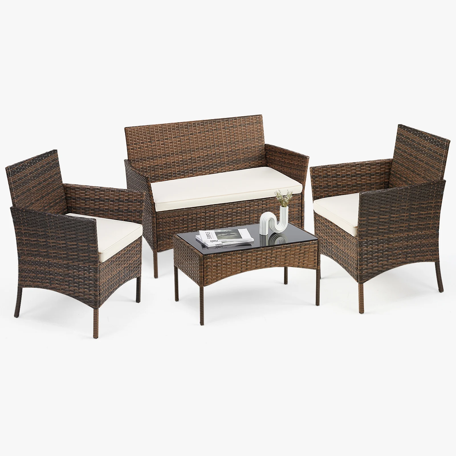 Yangming Outdoor Patio Furniture Set with Sectional Sofa, Table, Chairs and Thick Cushions - Perfect for Lawn, Garden, Backyard or Pool Area, Black - Womvr